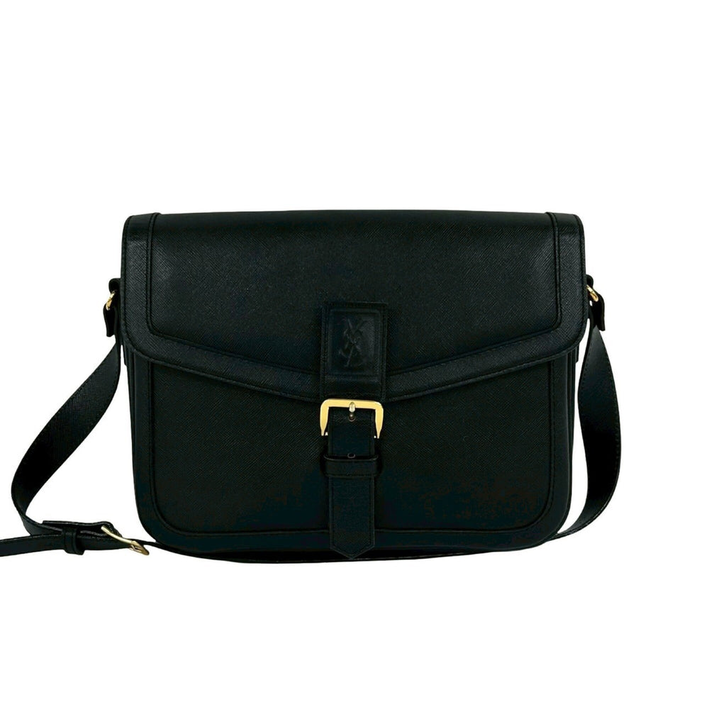 YVES SAINT LAURENT Vintage YSL Logo Leather Semi-Shoulder Bag, Black, 68785 — Like New