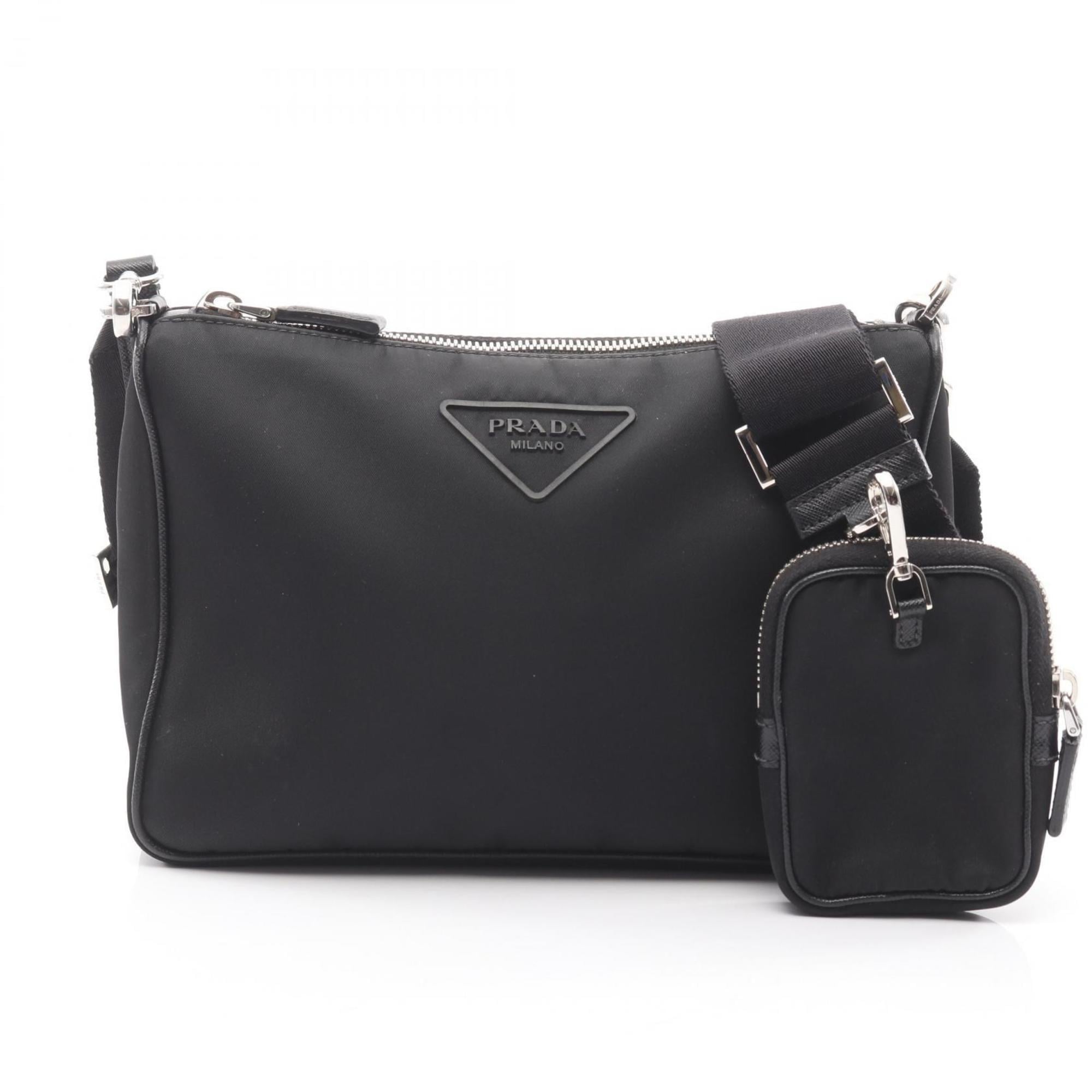 Prada Shoulder Bag in Nylon and Saffiano Leather, Black, for Men Women, 2VH113
