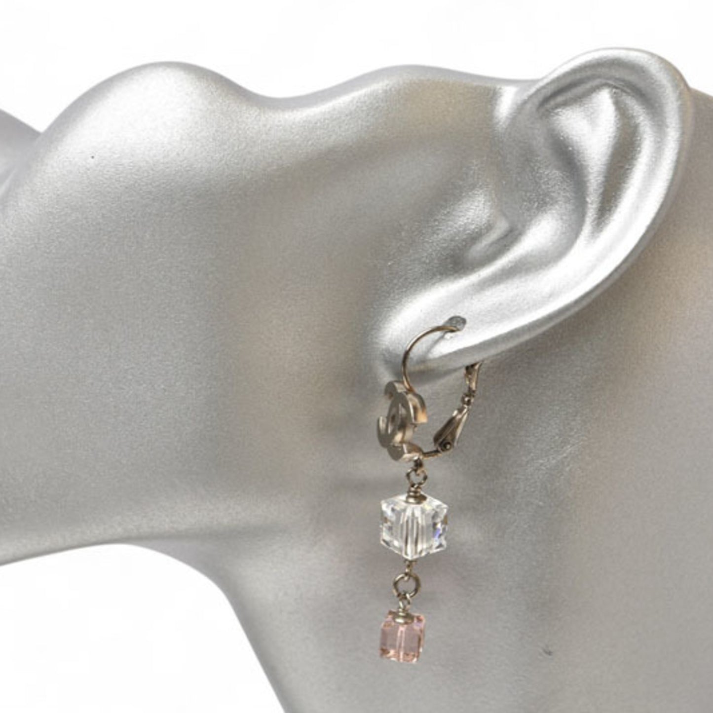 Chanel Earrings CHANEL CC Clear Pink Cube 08P Silver