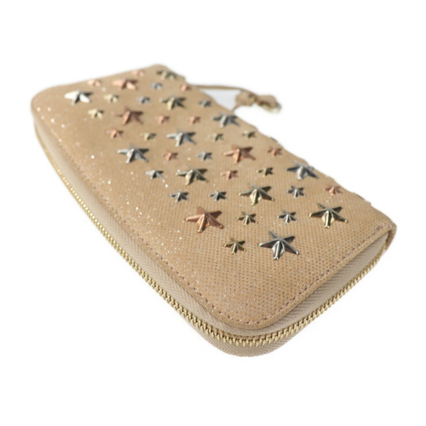 JIMMY CHOO Jimmy Choo FILIPA Philippa round fastener long wallet MXU161 canvas NUDE ROSE GOLDMETALLIC MIX star studs