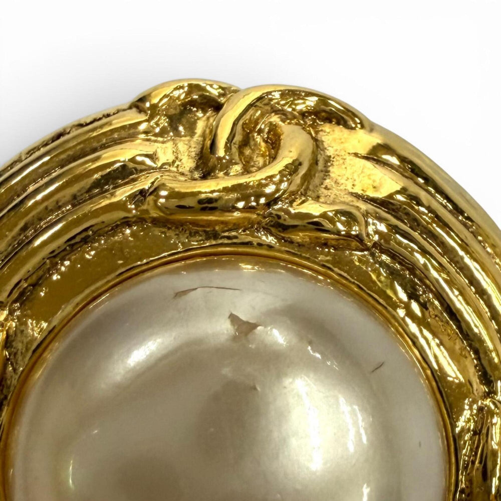 CHANEL Vintage 93A Faux Pearl Coco Mark Earrings, Gold and Ivory, Made in France, Women's, with Box — Like New