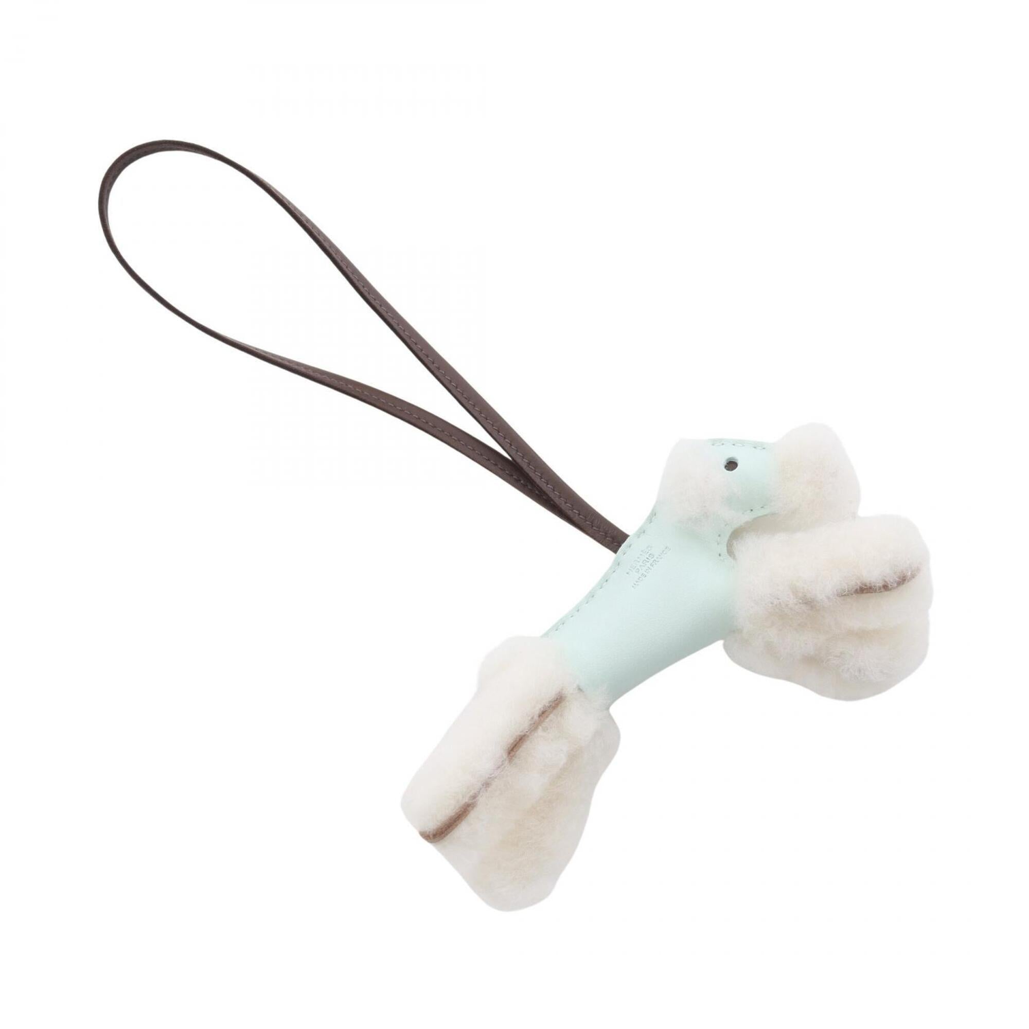 Hermes Buddy Charm Vert Peppermint Chocolate Accessory Sheepskin Leather Agneau Milo Women's Green Brown White — New - Store Return