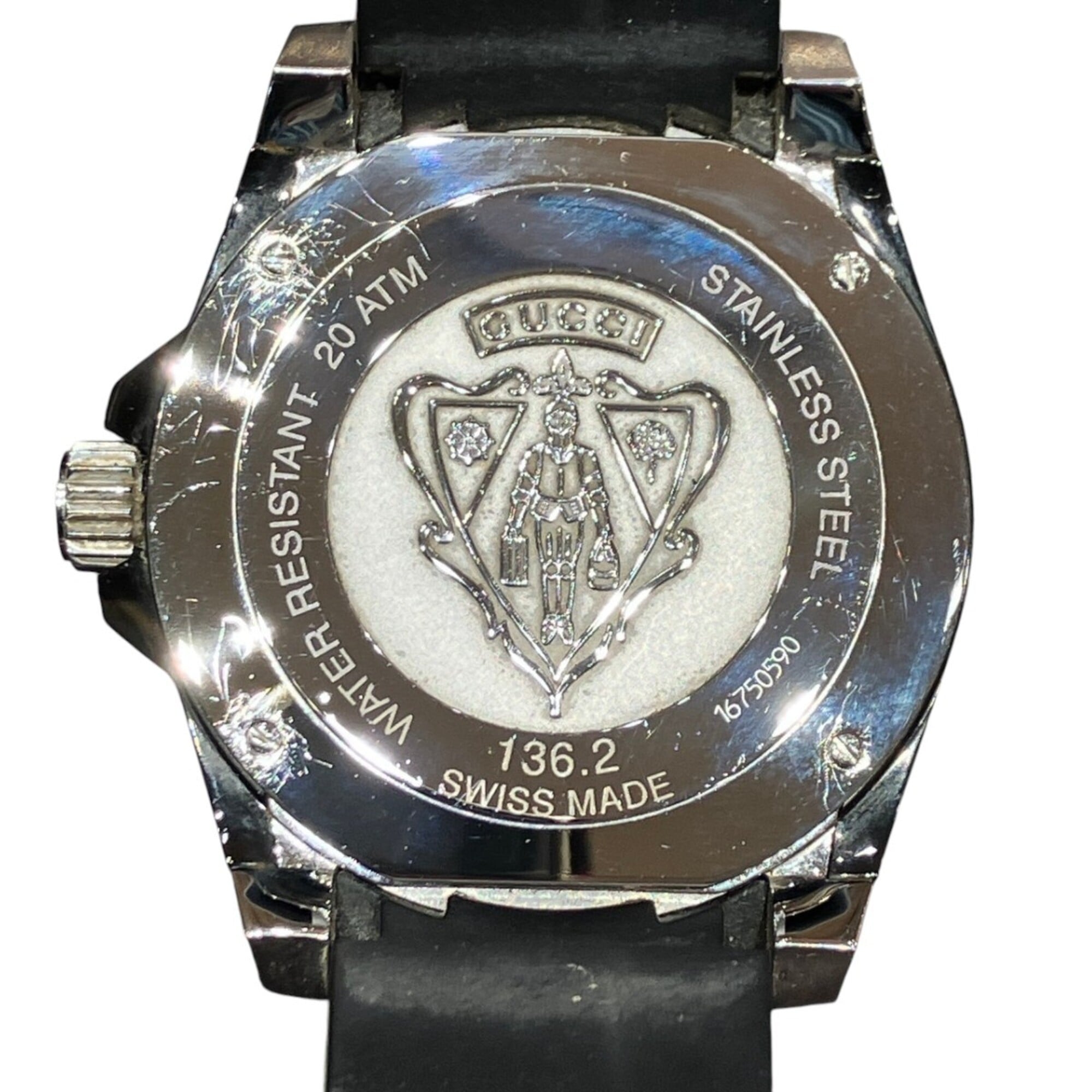 Gucci GUCCI watch, total weight 138.6g, stainless steel, rubber strap, quartz movement, black dial, 136.2 YA136204B — Good