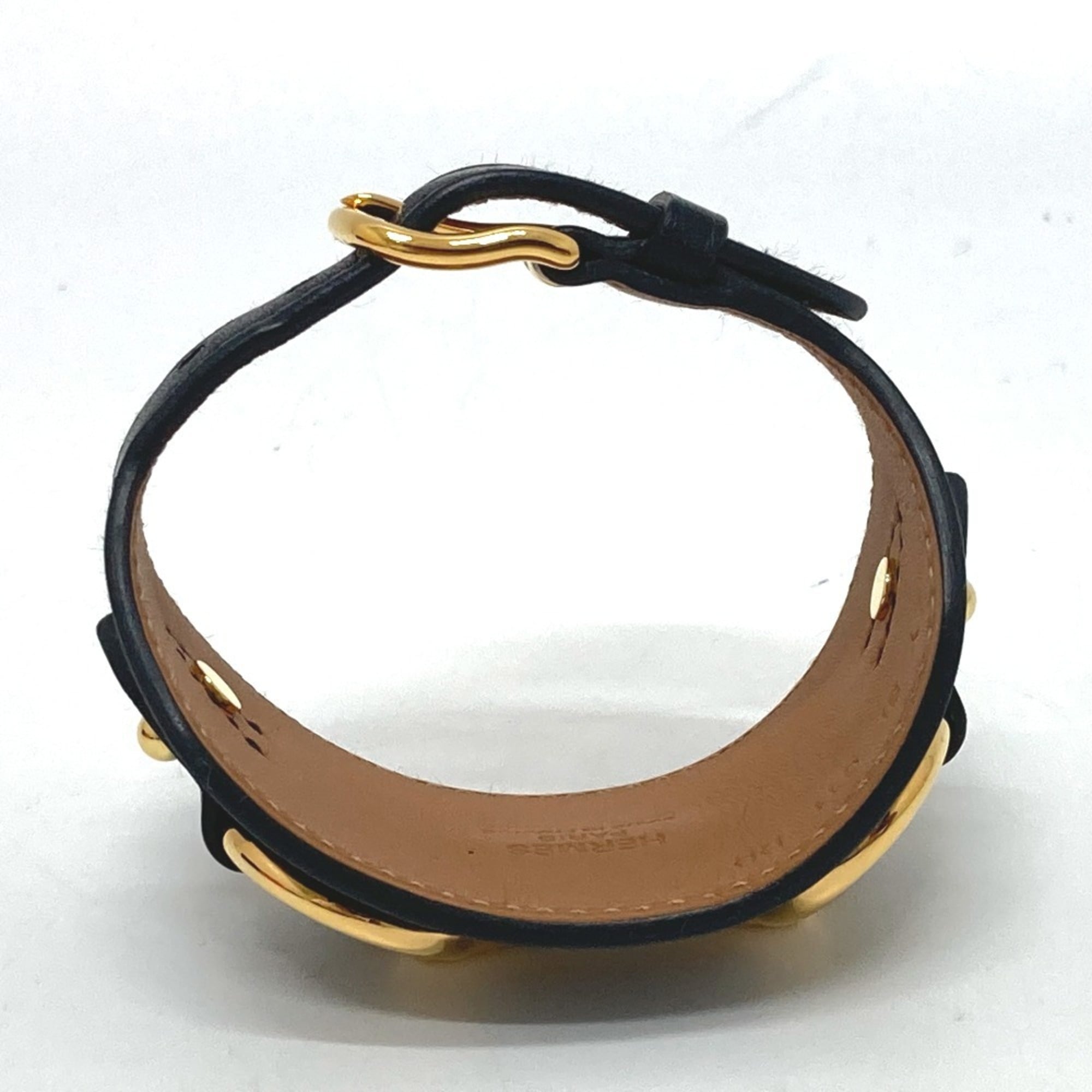 HERMES Horsebit Bangle Bracelet in Swift Leather, Black, Like New, Women's — Like New
