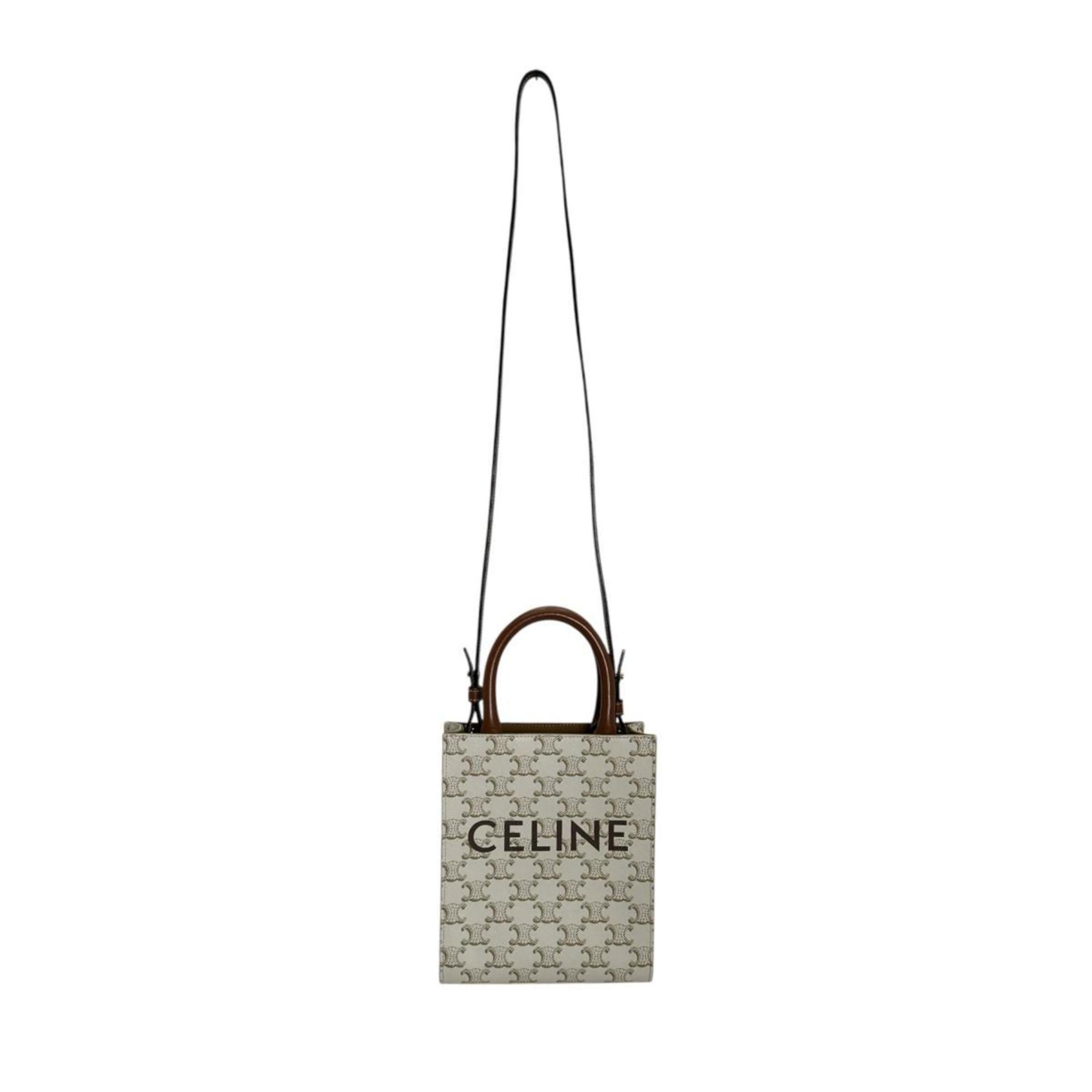 Celine Mini Partial Cabas Triomphe Handbag in White — Like New