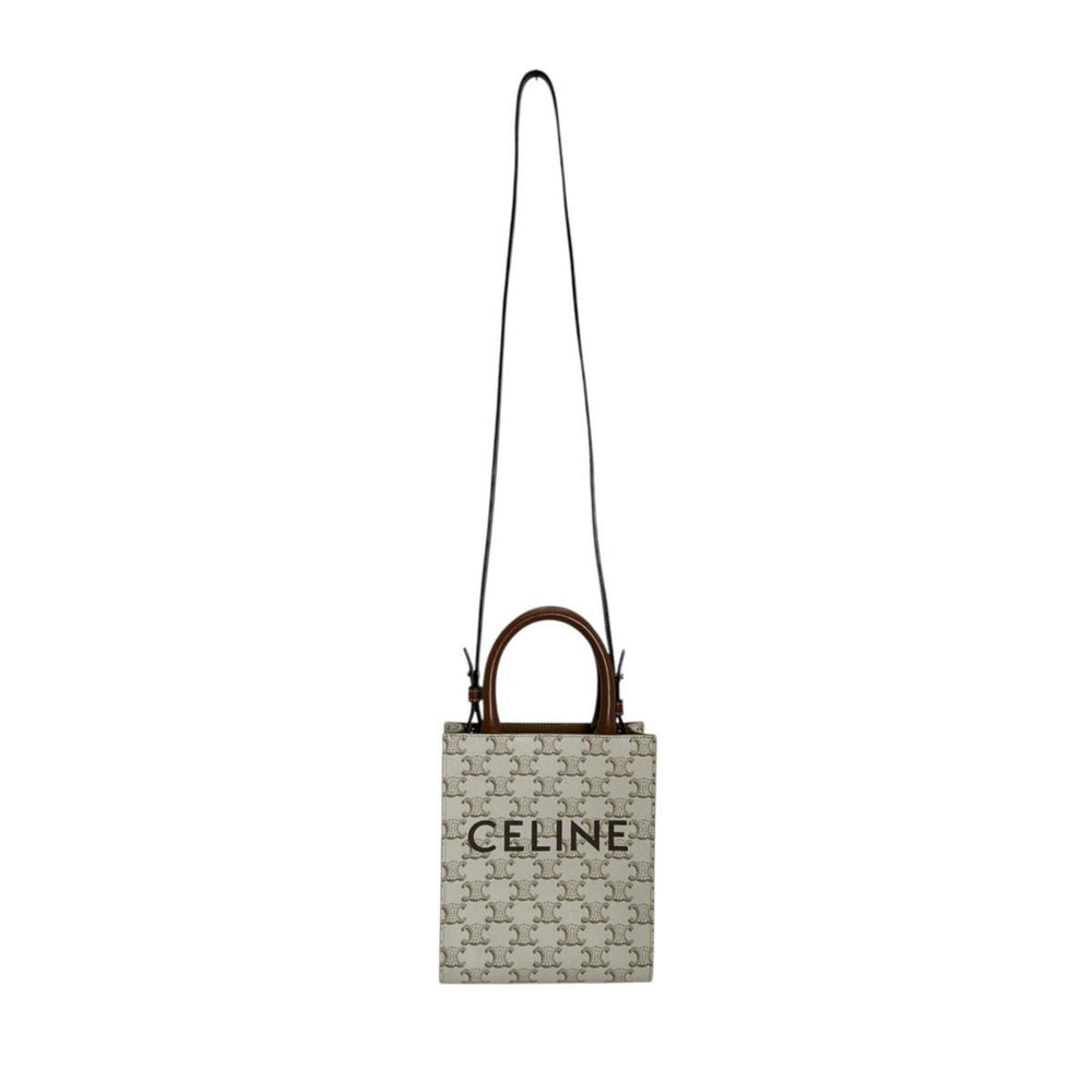 Celine Mini Partial Cabas Triomphe Handbag in White — Like New