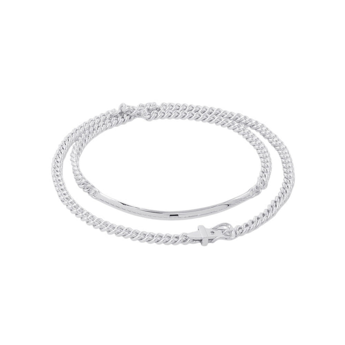 Hermes Boucles Sellier Inflexible Necklace, SV925 Silver, Size PM 42 — Like New