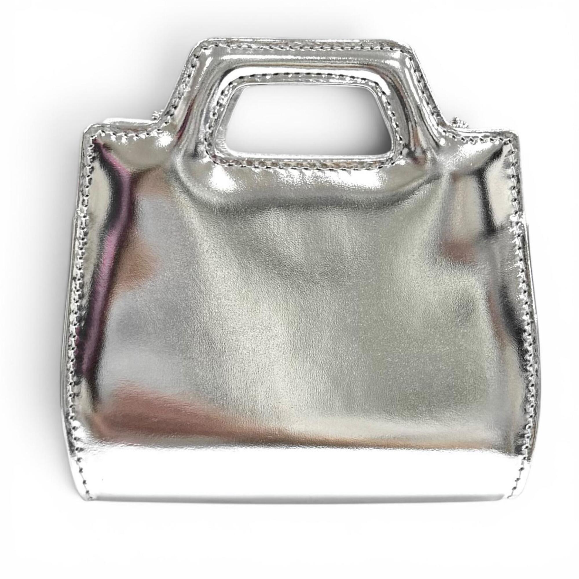Salvatore Ferragamo FERRAGAMO Wanda Mini Gancini Leather 2-Way Chain Shoulder Pouch Bag, Silver, Made in Italy, Women's, with Dust Bag — Like New