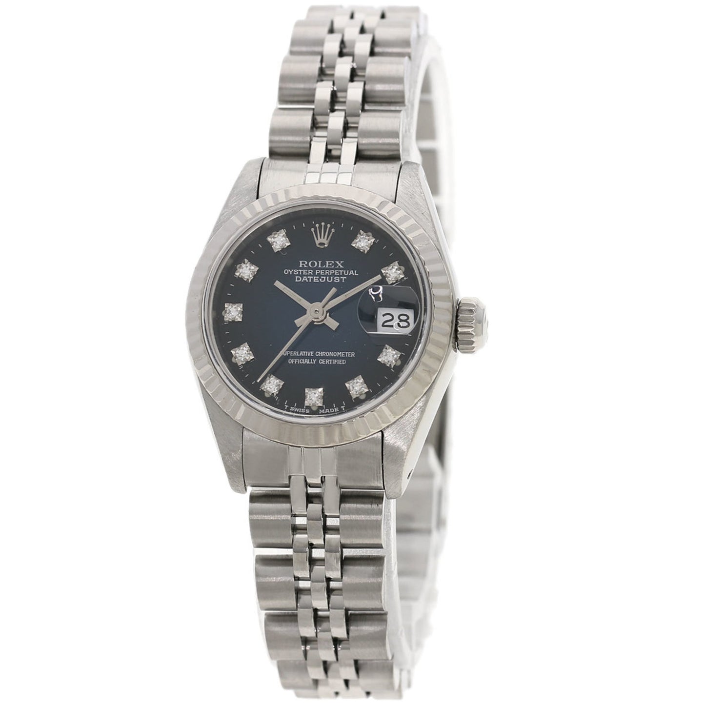 Rolex 69174G Datejust 10P Diamond Blue Gradient Watch Stainless Steel SS K18WG Ladies ROLEX