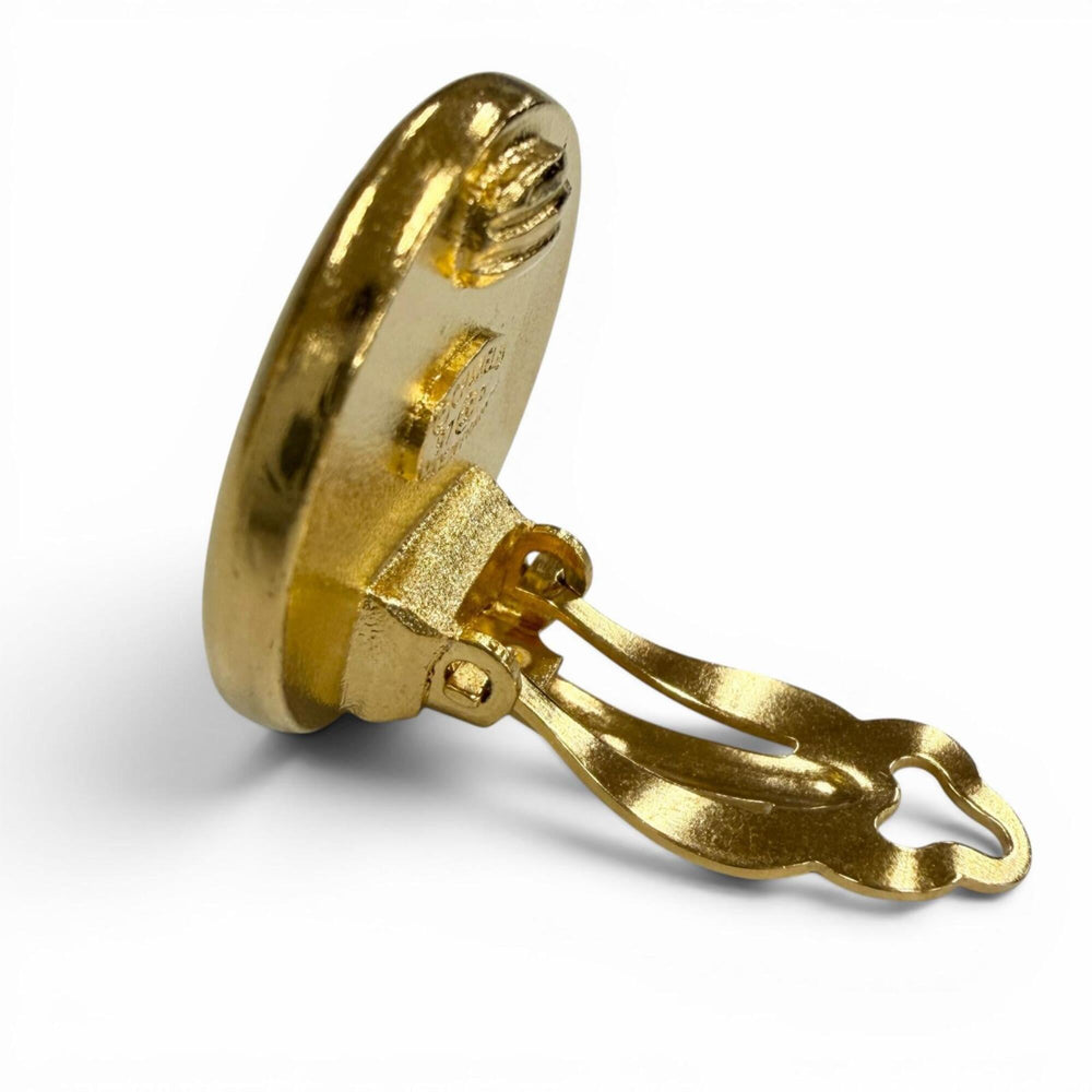 CHANEL Vintage Camellia Round Earrings 97P Gold Made in France Women's Accessories — Like New