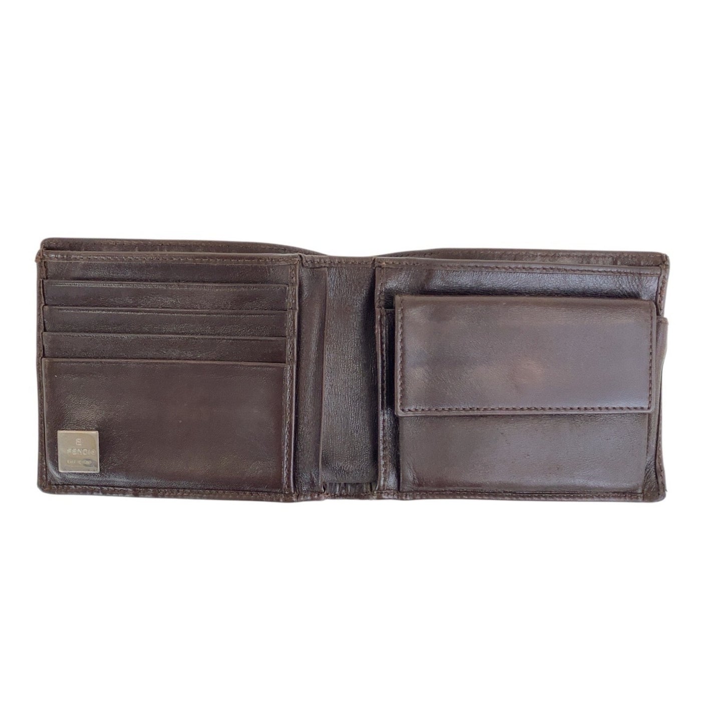 FENDI Zucca Brown Leather Canvas Wallet with Silver Hardware, Size 810 11018 6877, Compact for Women