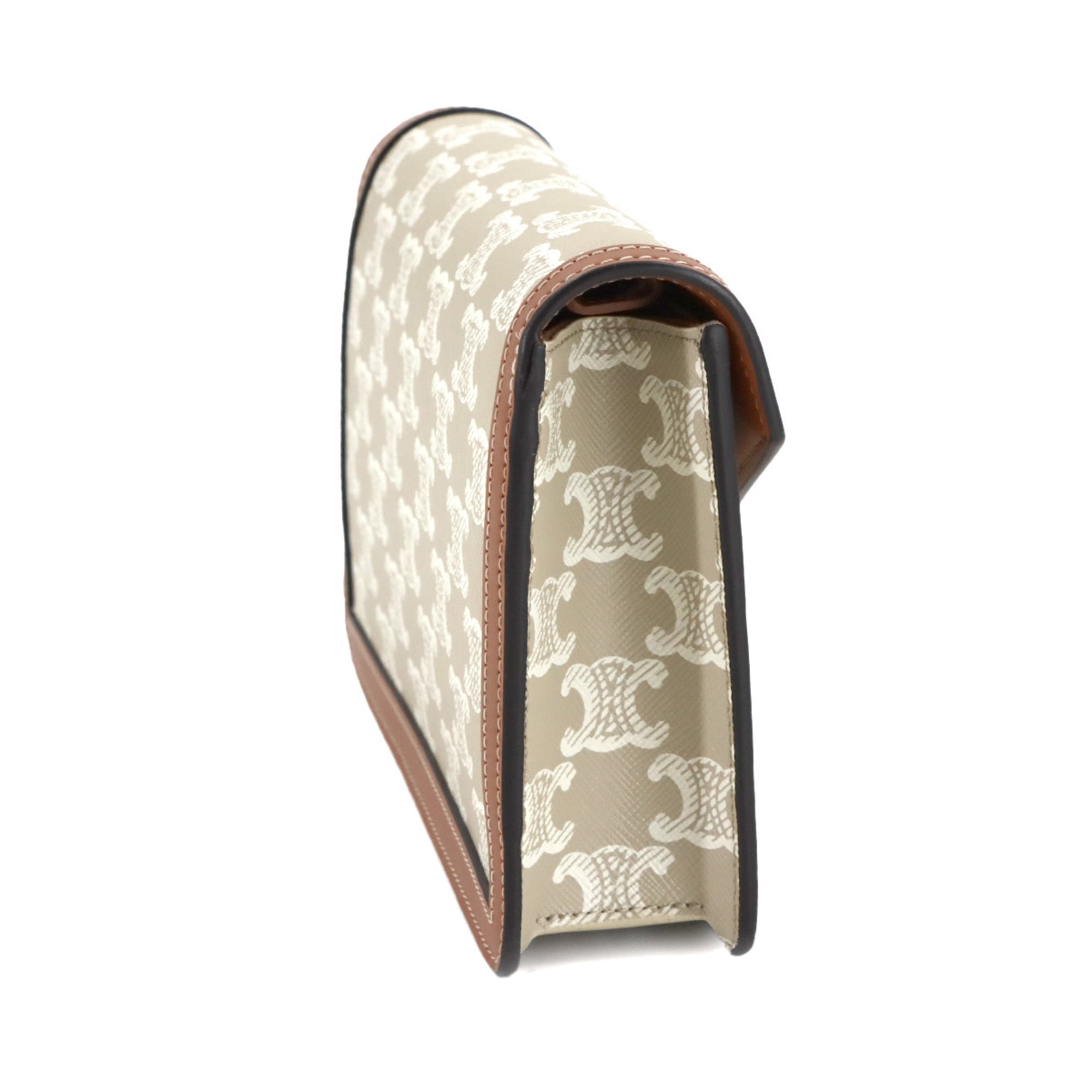 Celine Triomphe Chain Wallet, PVC Leather, Beige and Brown, Gold Hardware, 10L462FI6