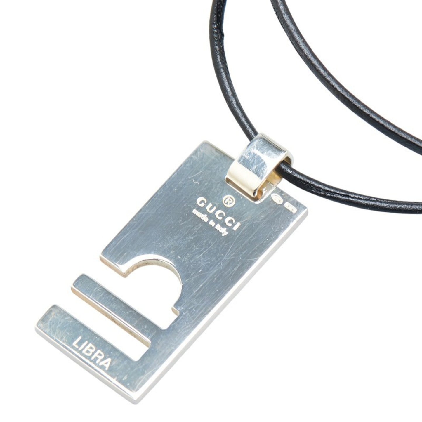 Gucci LIBRA Libra necklace in silver and black SV925 with leather accents for women.