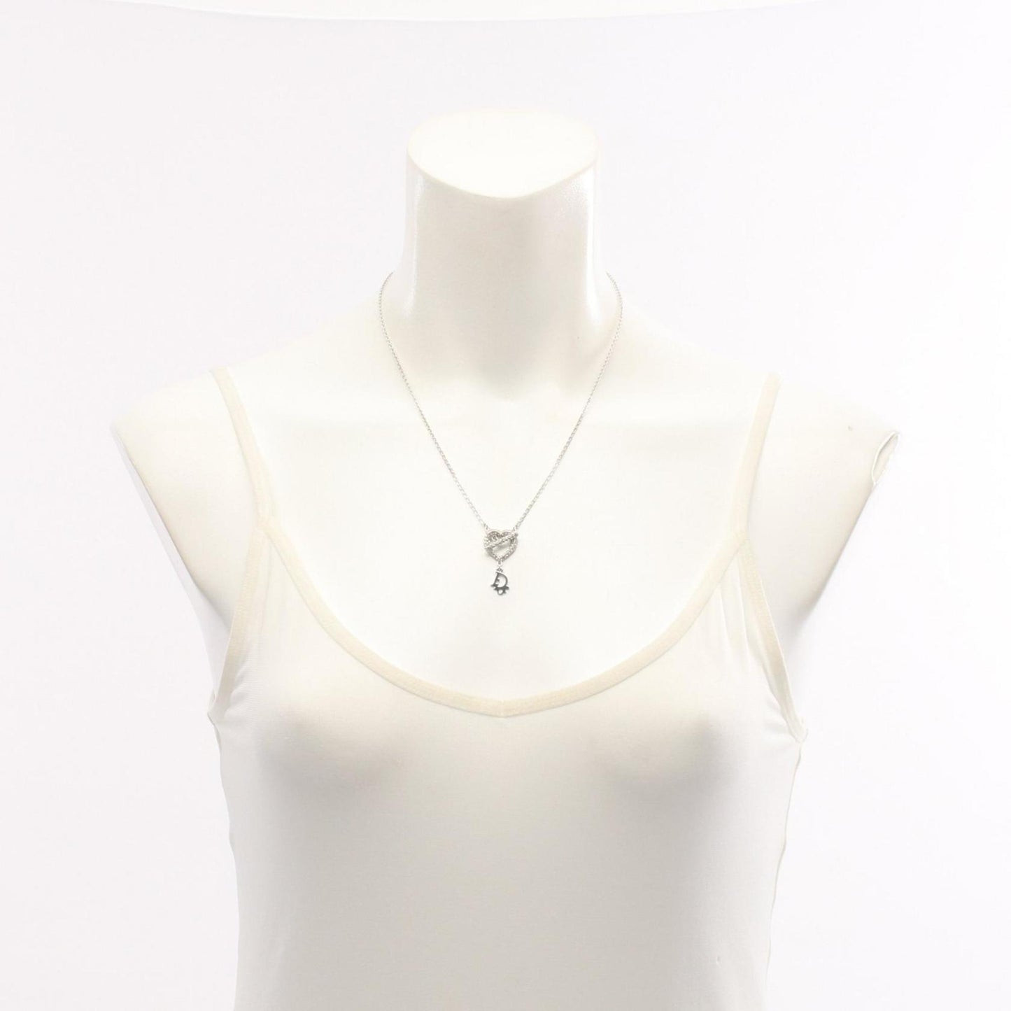 Christian Dior Dior Logo Heart Necklace Jewelry Stainless Steel Rhinestones Women's Silver and Clear