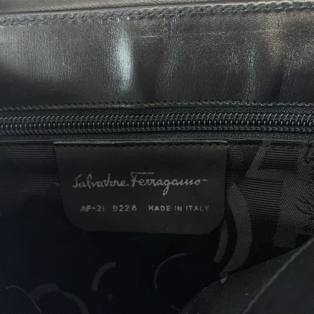 Salvatore Ferragamo Vara black leather shoulder bag with silver hardware, AF-21 9226, for women