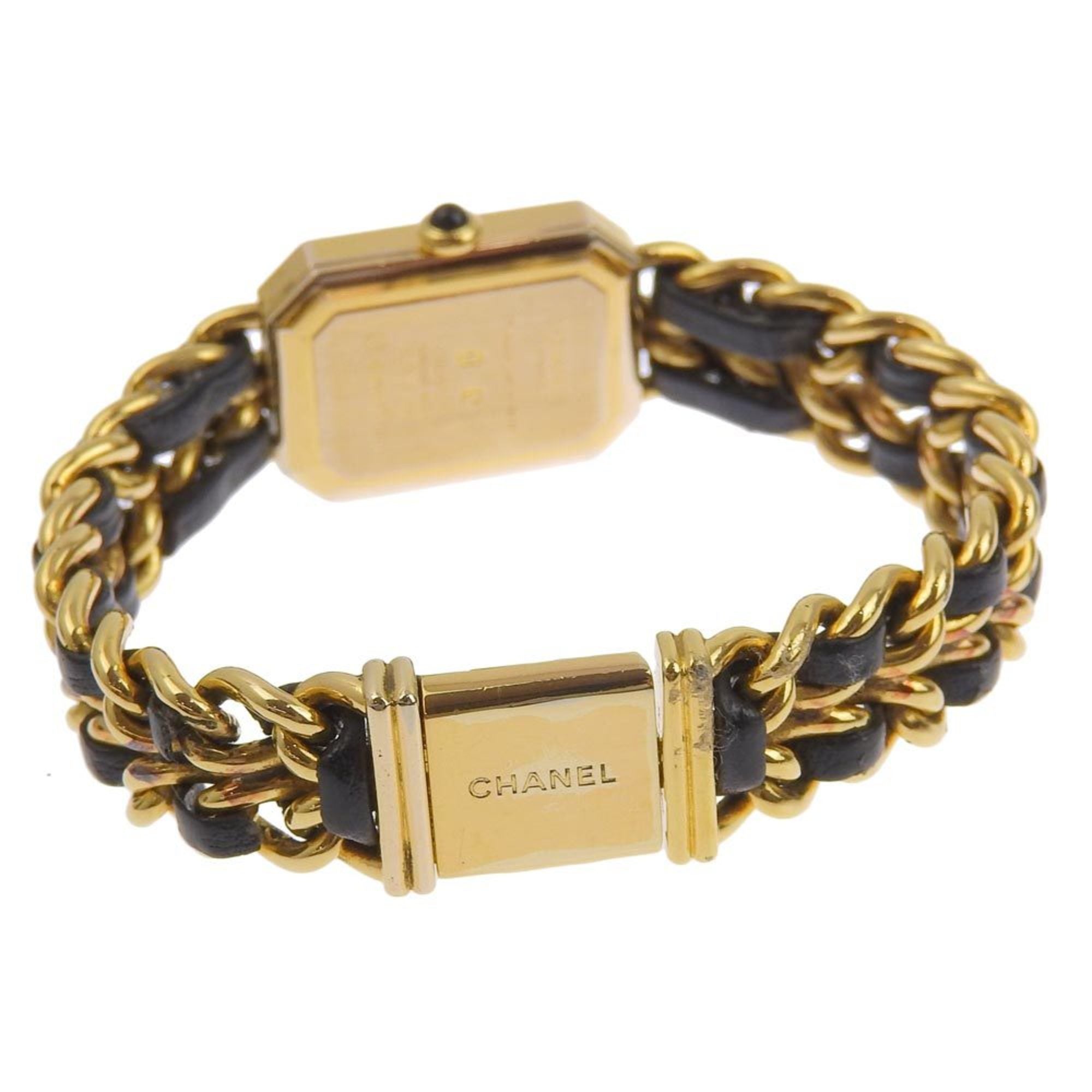 CHANEL Premiere L Watch H0001 Gold Plated x Leather Swiss Made Black Quartz Analog Display Dial Ladies — Good