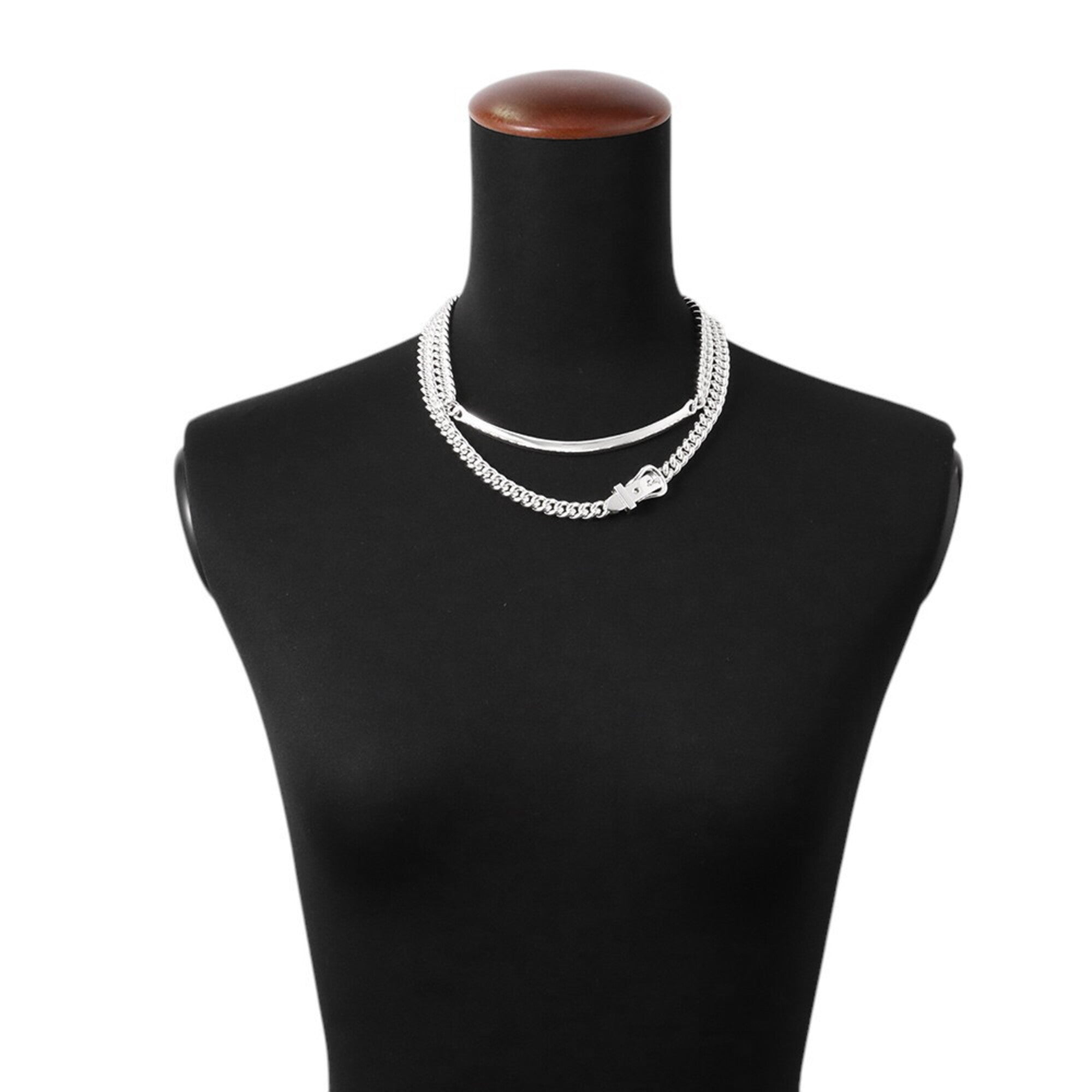 Hermes Boucles Sellier Inflexible Necklace, SV925 Silver, Size PM 42 — Like New