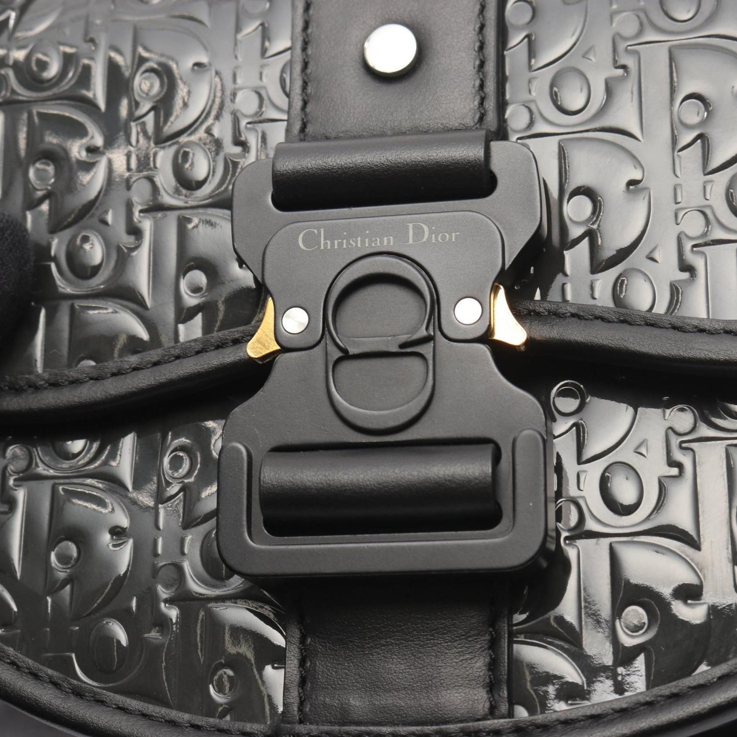 Christian Dior Dior GALLOP Oblique Shoulder Bag in Patent Leather, Women's, Gray and Black