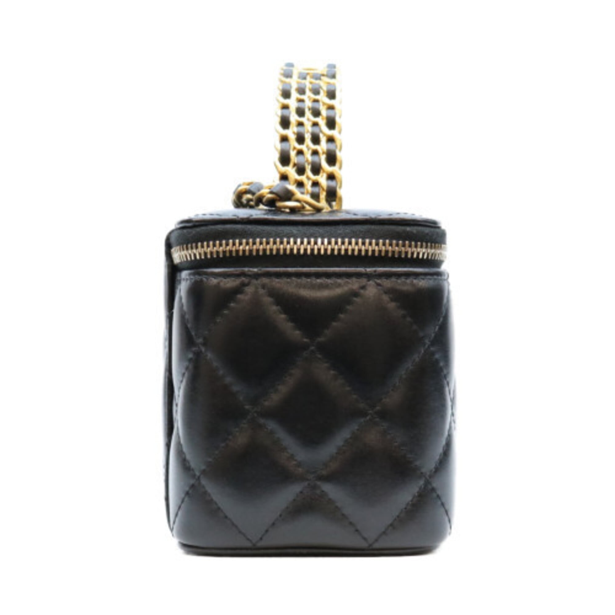 CHANEL AP3243 Black Lambskin Gold Hardware Top Handle 2-Way Vanity Bag Shoulder Women's — Like New
