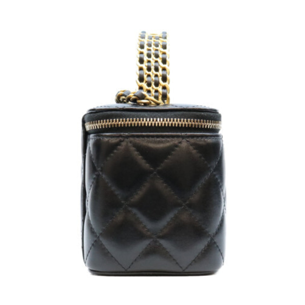 CHANEL AP3243 Black Lambskin Gold Hardware Top Handle 2-Way Vanity Bag Shoulder Women's — Like New