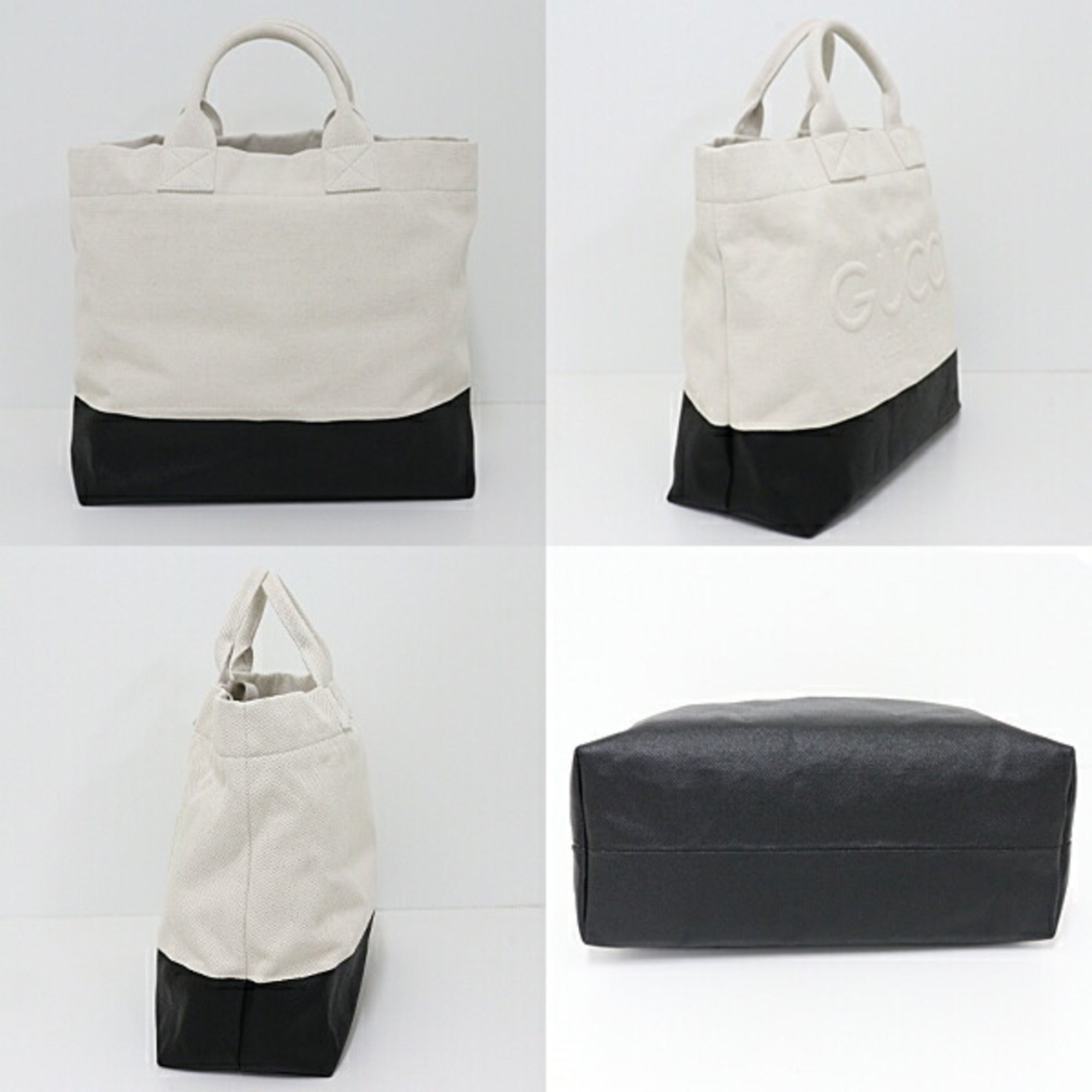 GUCCI Embossed Detail Canvas Tote Bag 782741 Natural Ivory Black — Like New