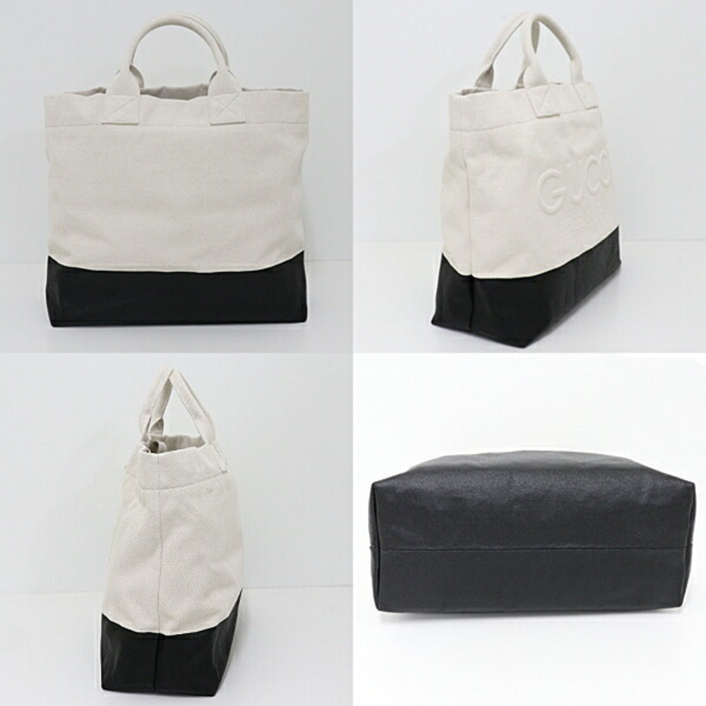 GUCCI Embossed Detail Canvas Tote Bag 782741 Natural Ivory Black — Like New