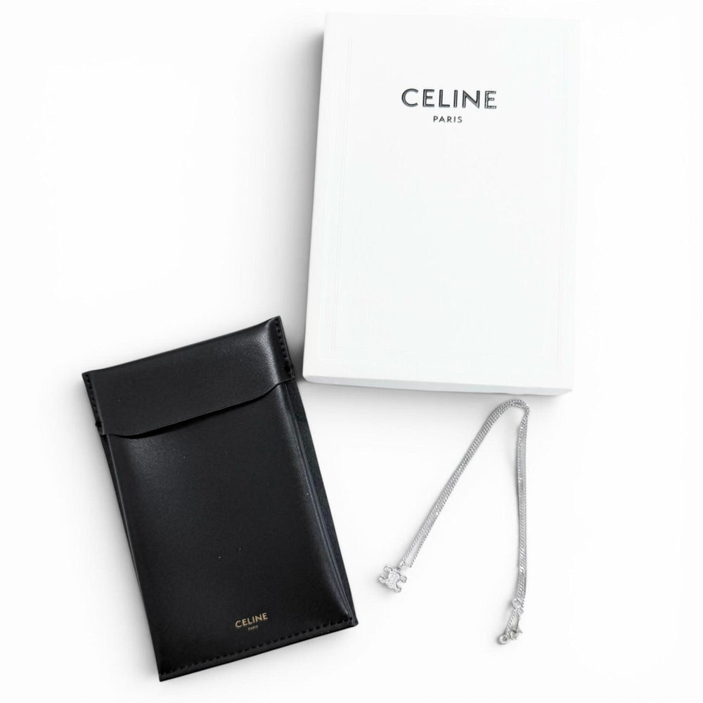 CELINE 460GB6BZI Triomphe Rhinestone Necklace, Silver, Made in Italy, Women's, with Box and Dust Bag — Like New