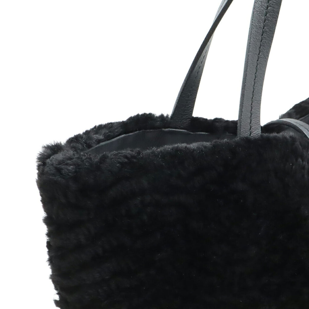 Salvatore Ferragamo Gancini handbag tote bag in black with fur FJ-21 D415