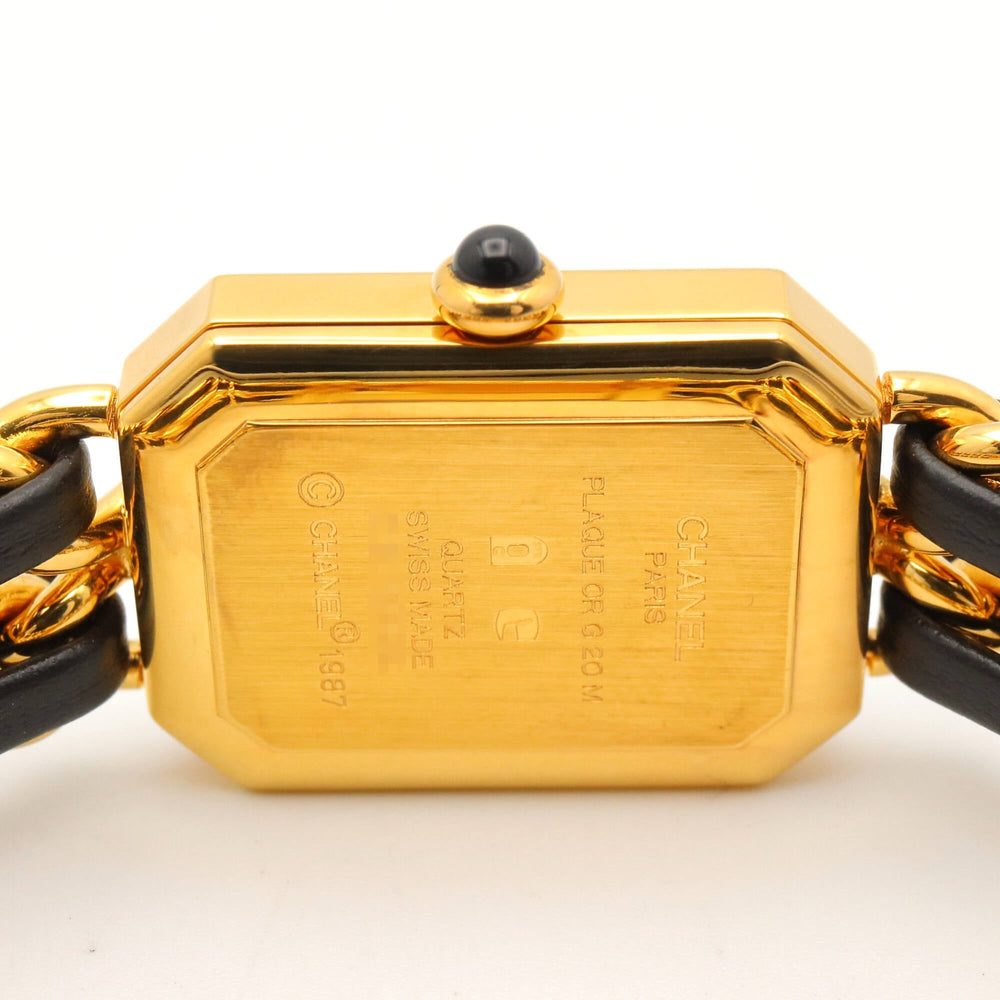 Chanel CHANEL Première S Watch, Gold Plated (GP), Leather Strap, Women's, Black, H0001 — Very Good