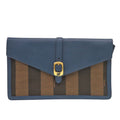Excellent condition Fendi Pecan pattern clutch bag 8M0284 in leather and canvas, blue brown. 0475FENDI