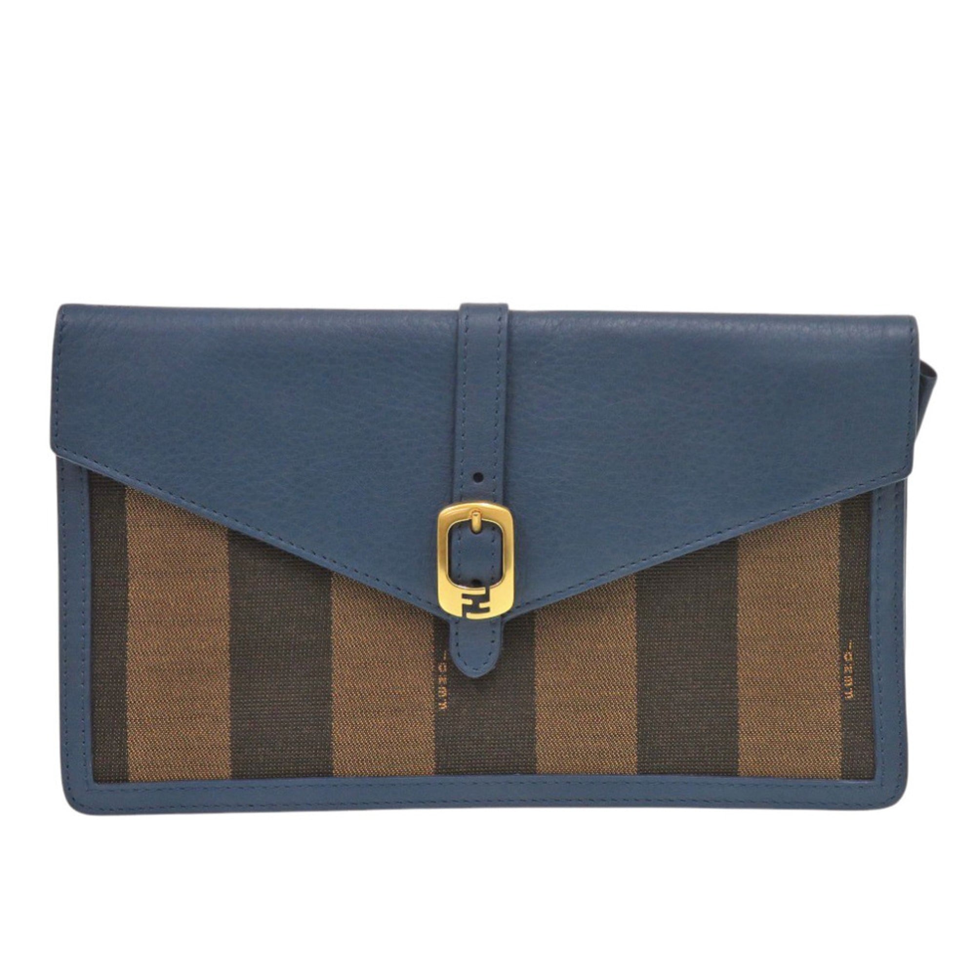 Excellent condition Fendi Pecan pattern clutch bag 8M0284 in leather and canvas, blue brown. 0475FENDI