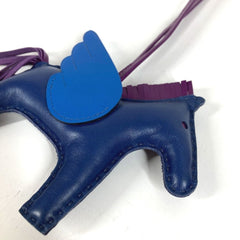 HERMES Horse Keychain Cheval Rodeo Pegasus MM Accessory Bag Charm Agneau Milo Men's Women's Blue — Like New