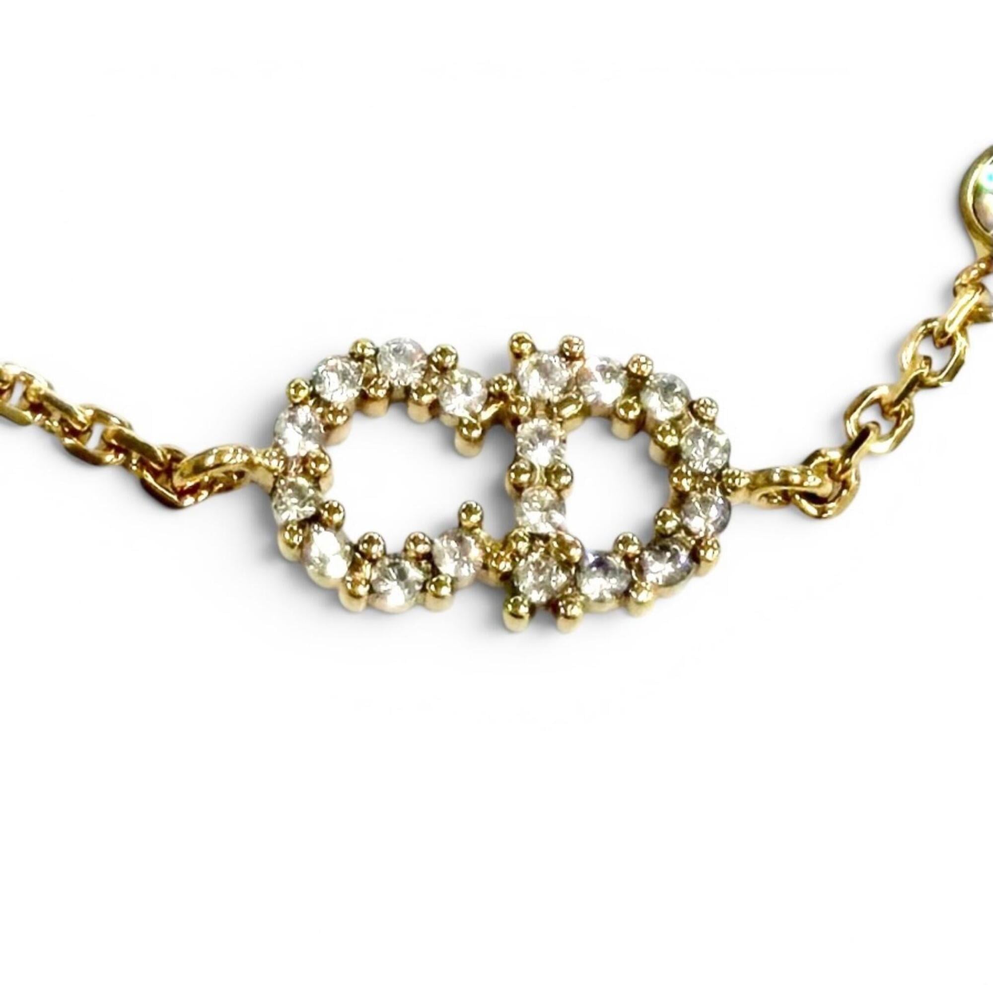 Christian Dior DIOR B3106WOMZI Claire D Lune Bracelet with CD logo, rhinestones, and faux pearls, gold, for women, dust bag — Like New