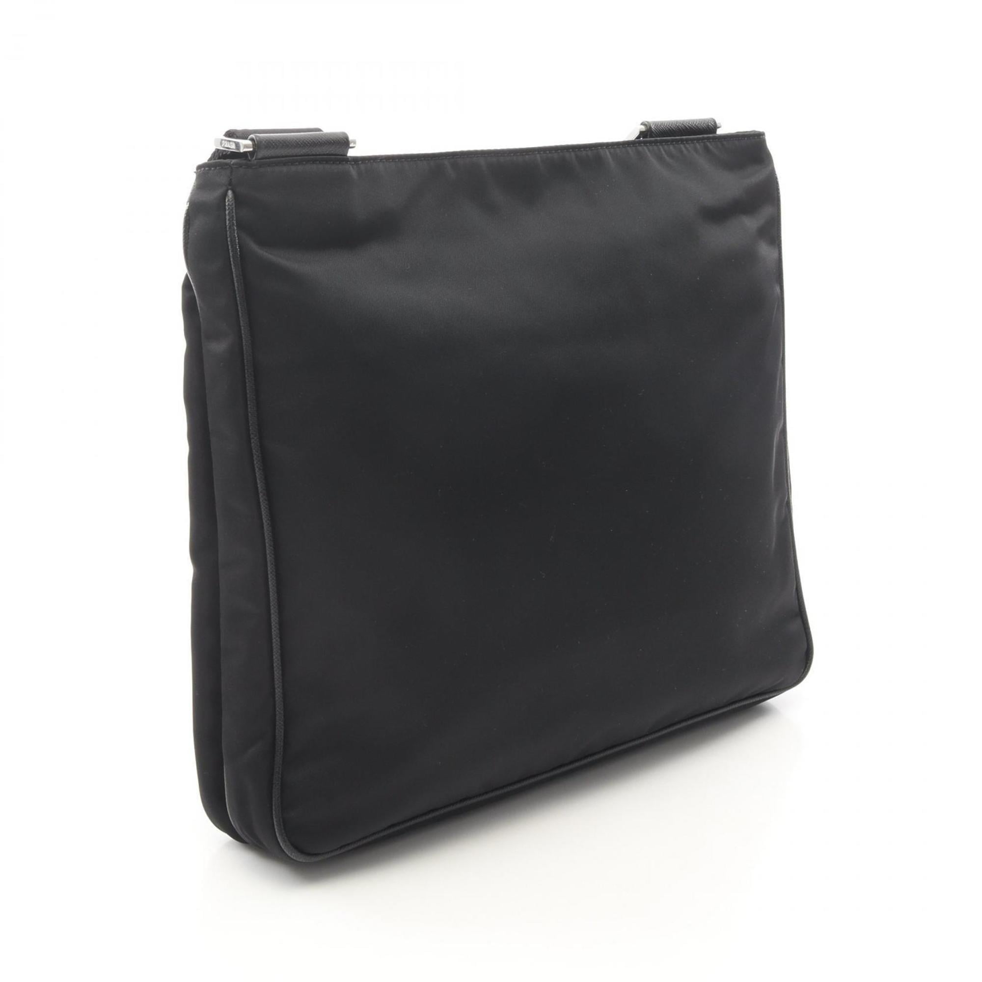 Prada TESSUTO SAFFI Shoulder Bag in Nylon and Saffiano Leather, Black