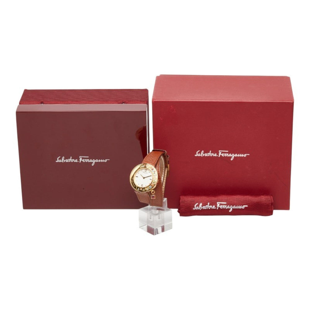 Salvatore Ferragamo Gancini Sparkling Watch F64SBQ50001 Quartz White Dial Stainless Steel Topaz Ladies — Good