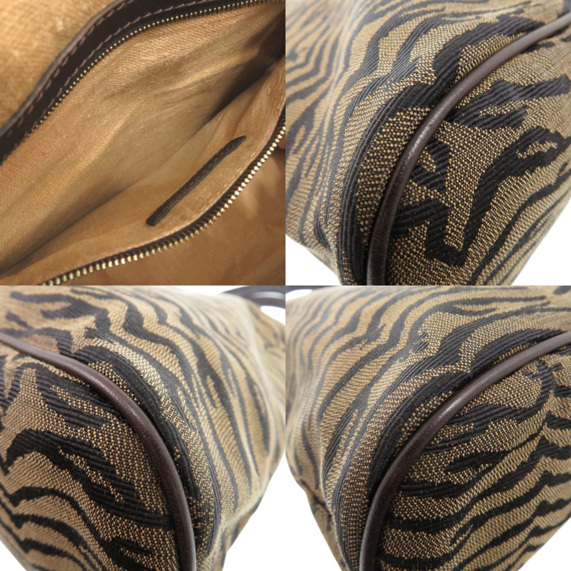 Excellent condition Fendi Zucca handbag in tiger print canvas and leather, brown, 1378
