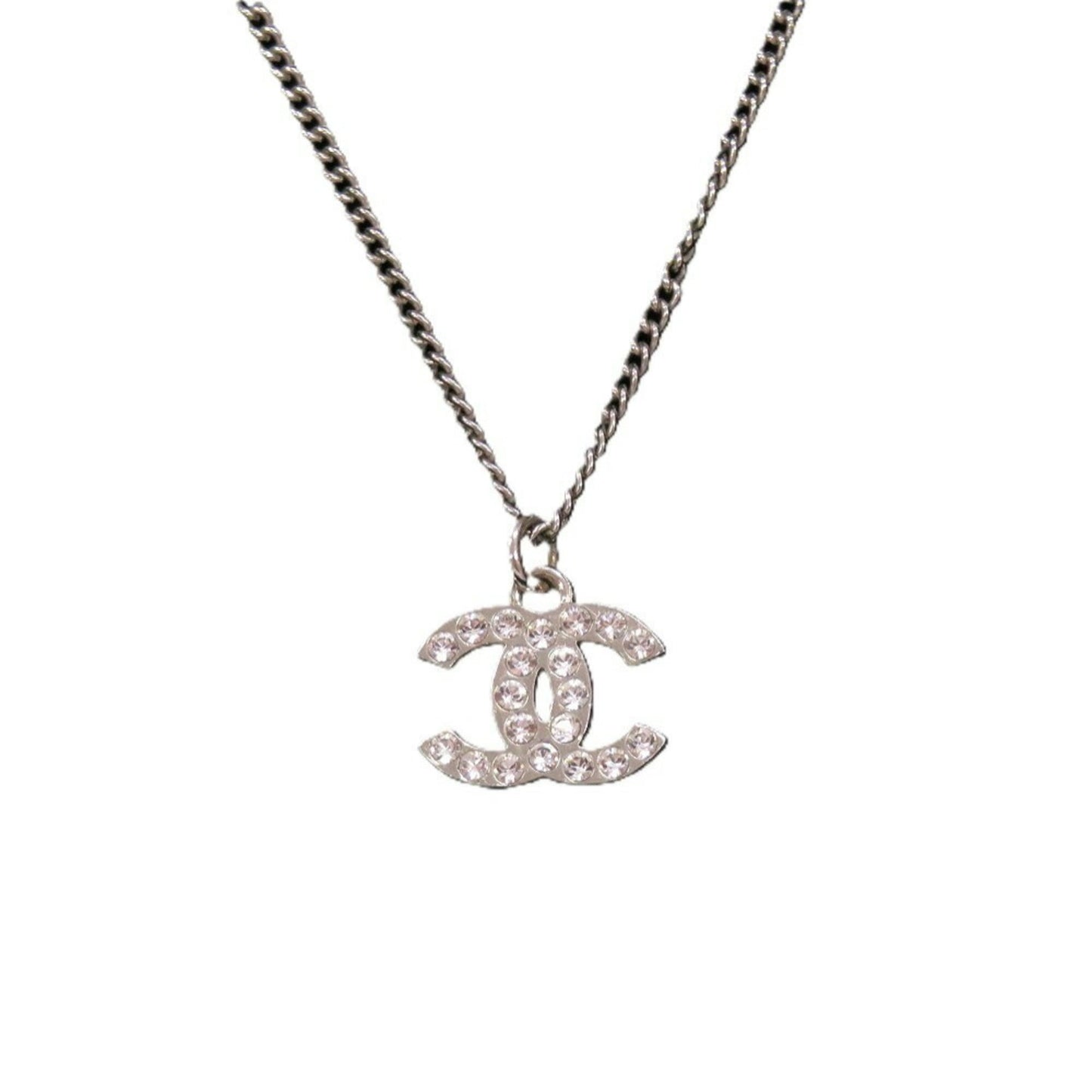 Chanel Coco Mark A28942 Metal Rhinestone Silver 0834 Necklace CHANEL
