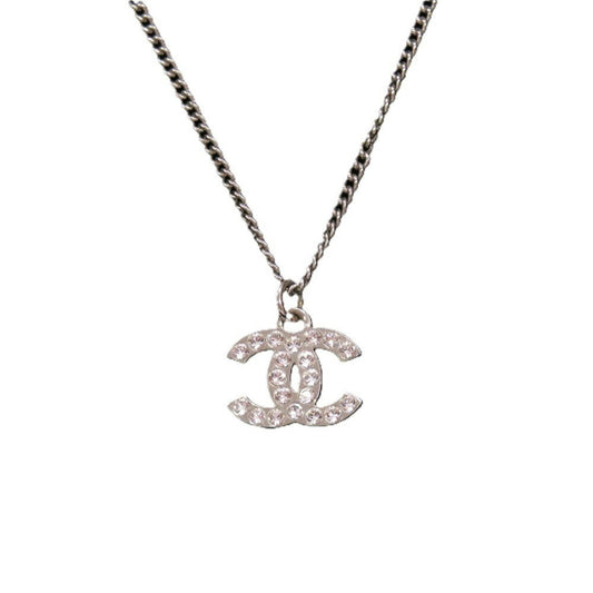 Chanel Coco Mark A28942 Metal Rhinestone Silver 0834 Necklace CHANEL