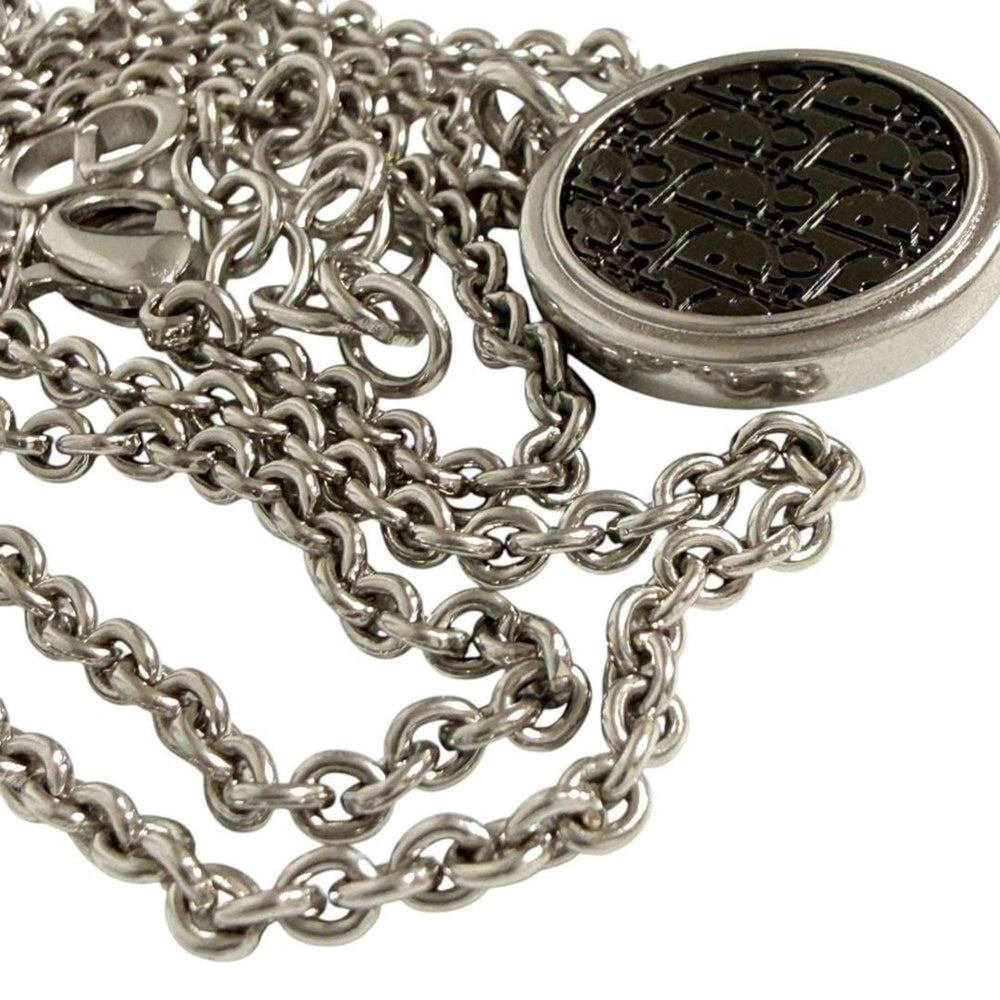 Christian Dior Dior Men's Oblique Circle Pendant Necklace in Silver and Black — Like New