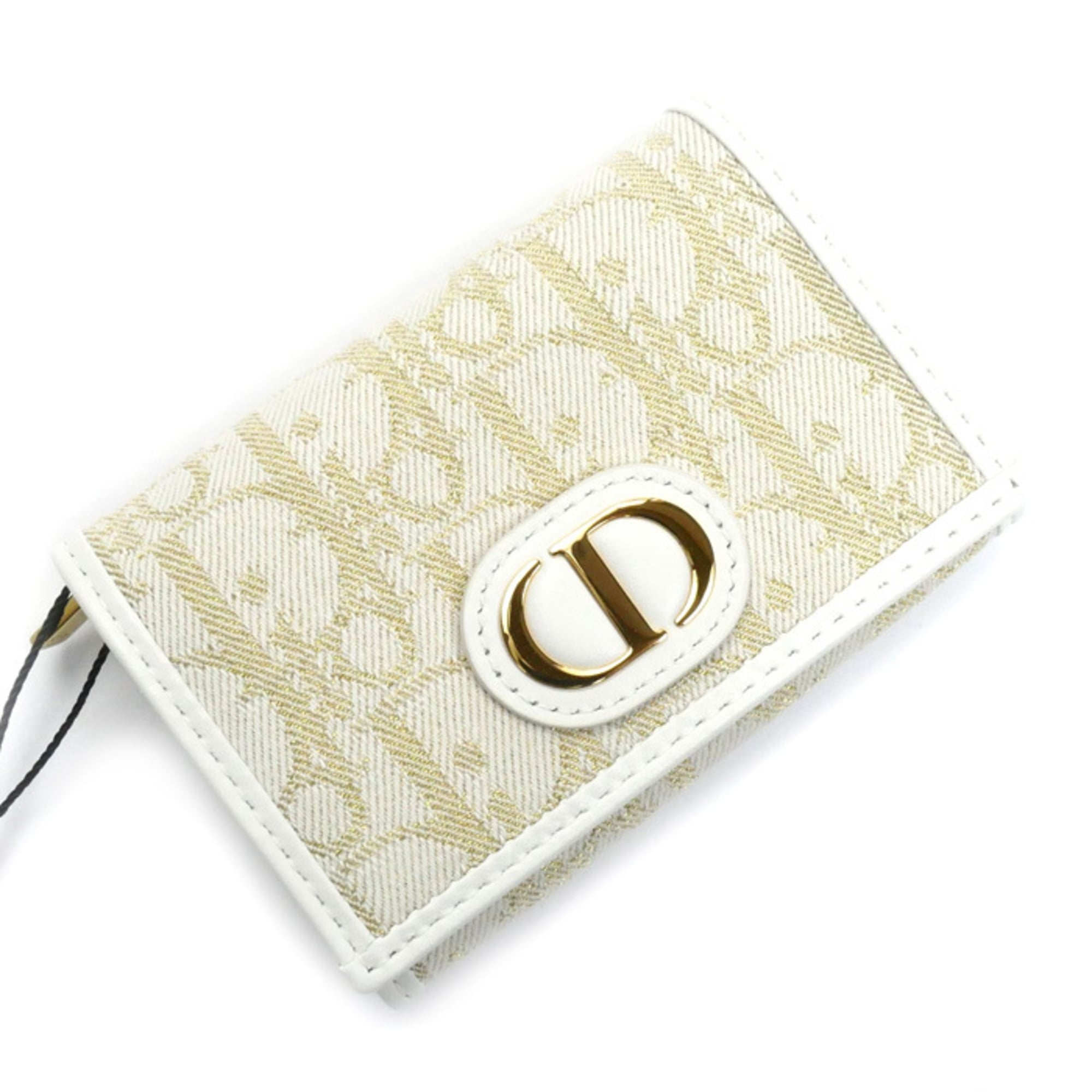 Pre-owned Christian Dior Oblique 30 Montaigne Medium Wallet and Coin Case in White Gold (S2300UNRG)