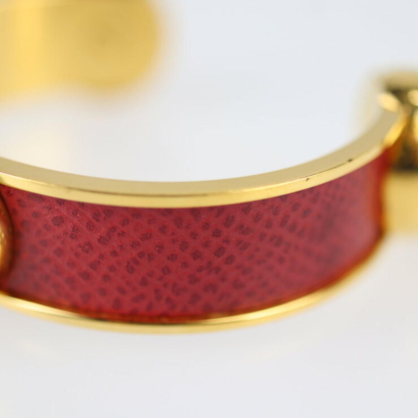 HERMES Hermes Bangle Metal Leather Gold Red C Cuff Bracelet