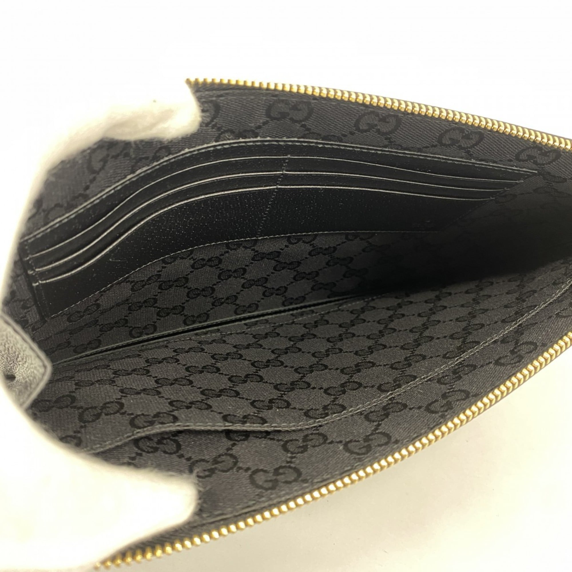 Gucci Horsebit Clutch Bag 700524 Leather Black Champagne Men's Women's