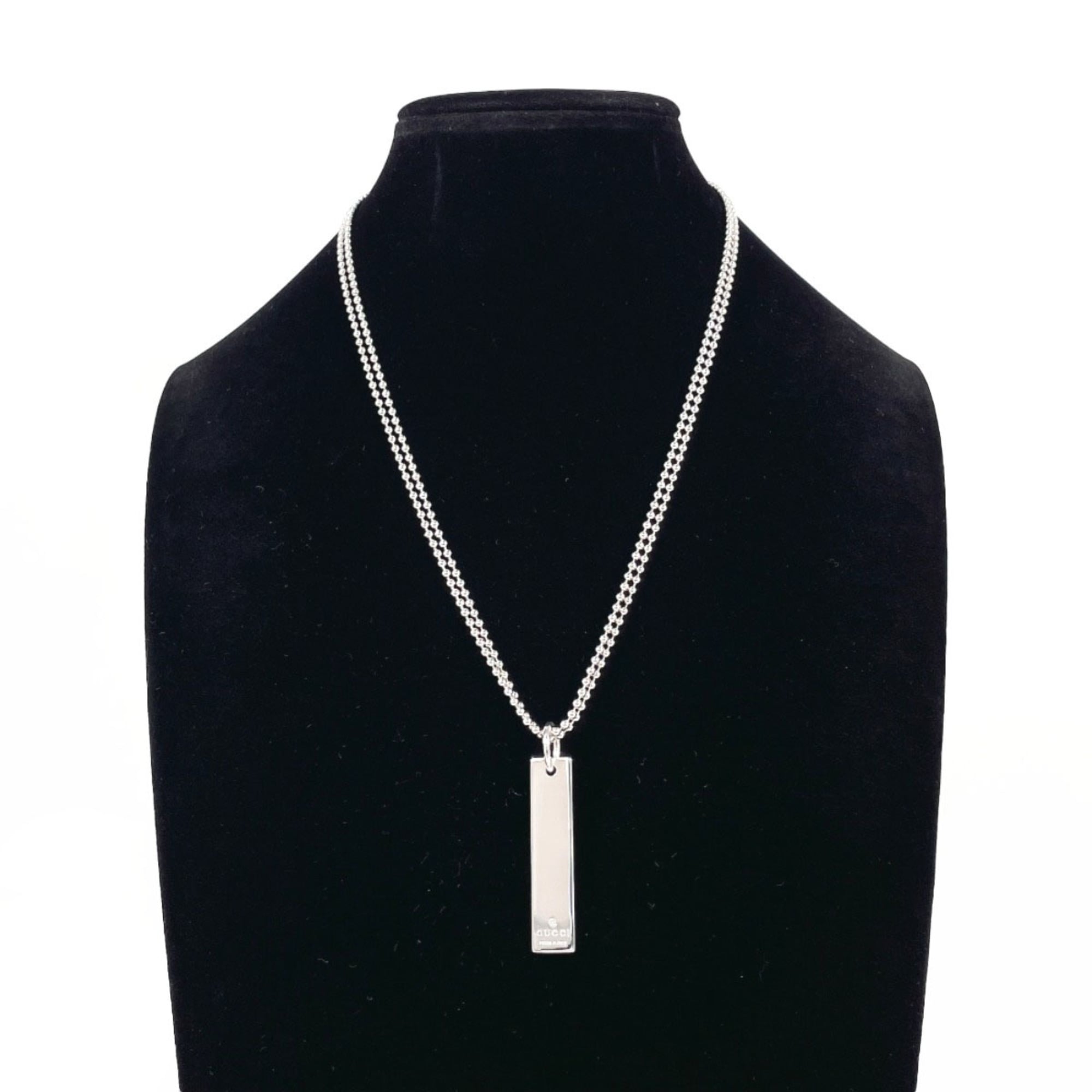 GUCCI Plate Double Ball Chain Necklace 010595 09840 0006, Sterling Silver 925, Unisex — Like New