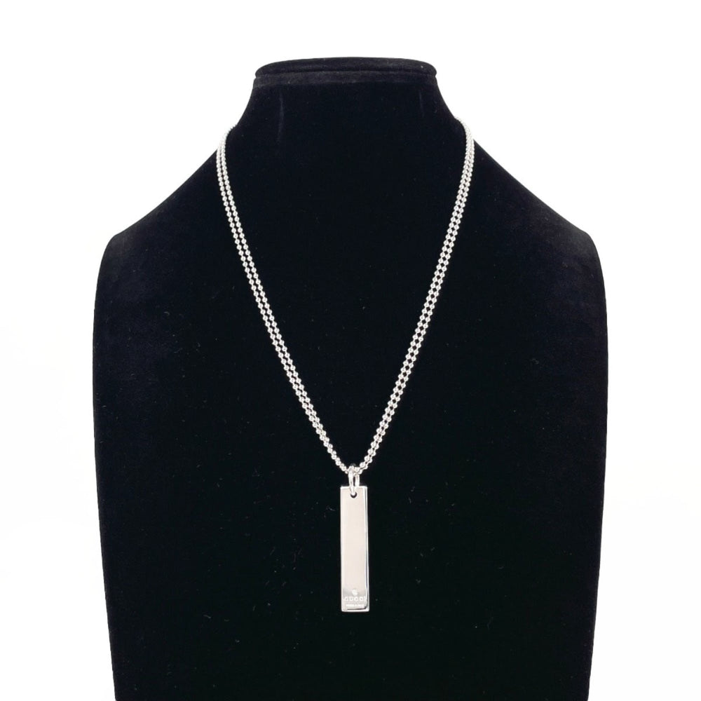 GUCCI Plate Double Ball Chain Necklace 010595 09840 0006, Sterling Silver 925, Unisex — Like New