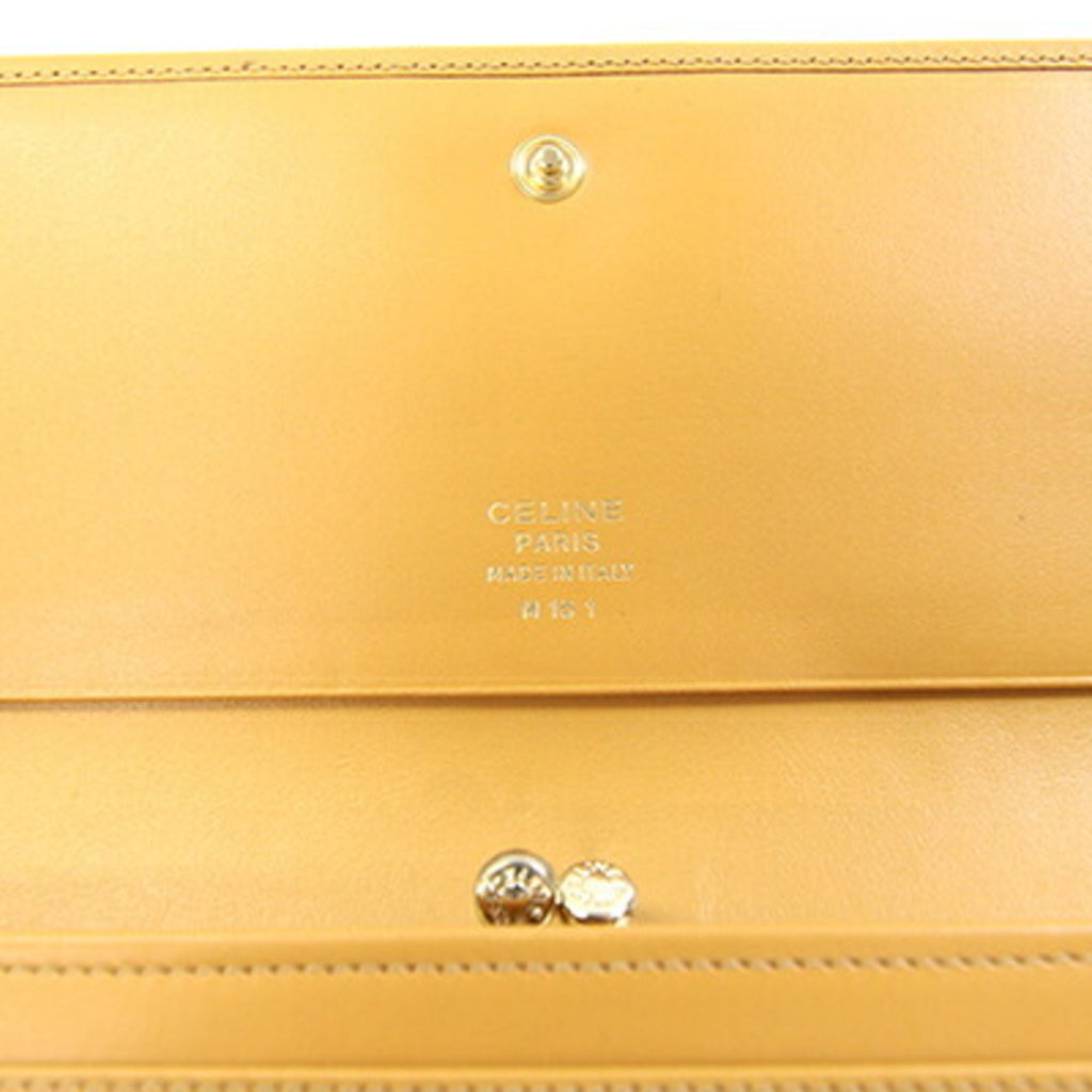 Celine bifold long wallet in macadam, dark brown, beige, PVC, and leather. Women's.