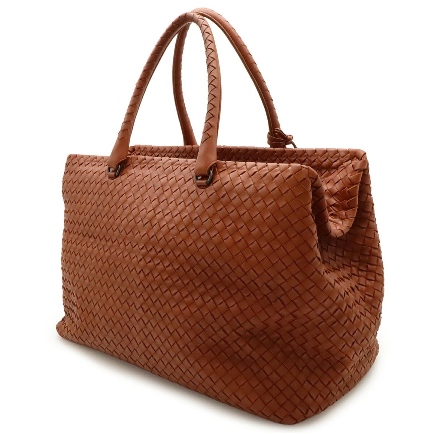 BOTTEGA VENETA Intrecciato Boston Bag, Travel Handbag, Leather, Terracotta Brown, 256347