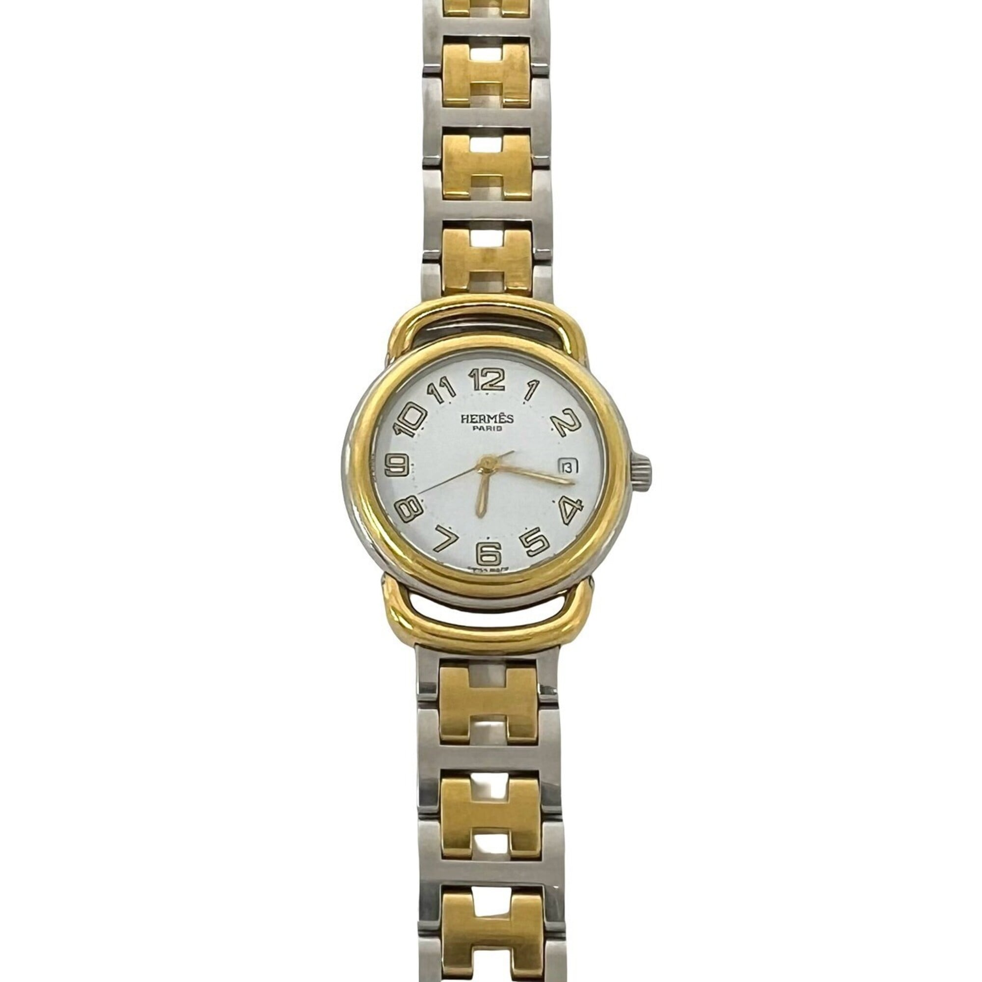 HERMES Pullman Stainless Steel GP Quartz Wristwatch Gold Silver 25057 — Good