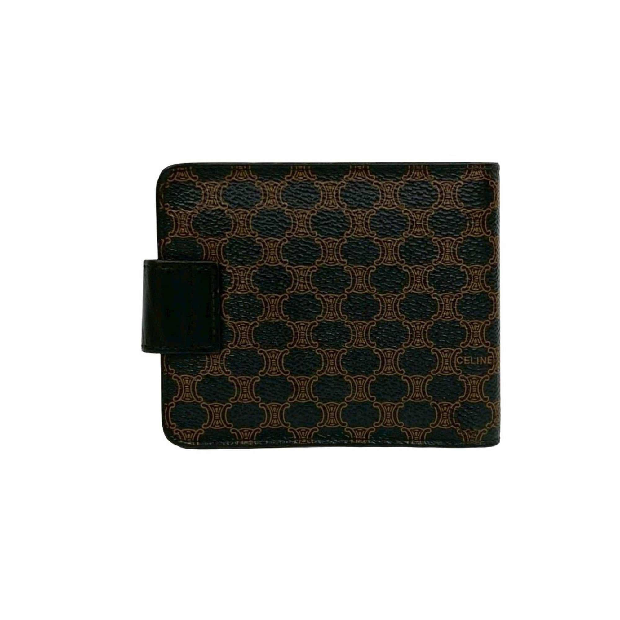 CELINE Vintage Macadam Blason Triomphe Leather Bi-fold Mini Wallet in Black and Brown (36494)