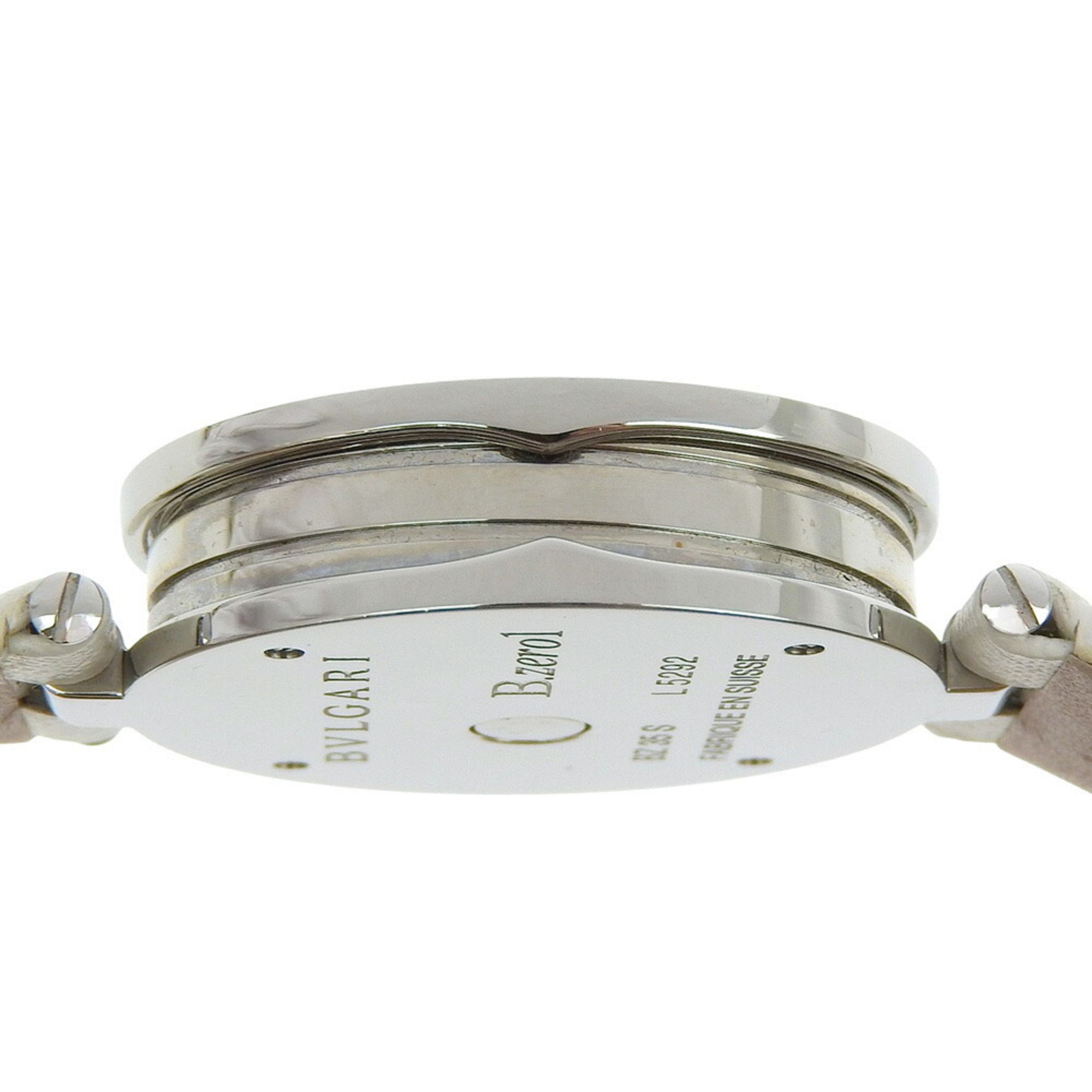 BVLGARI Bzero1 Watch, BZ35S/BZ35WLSL, Stainless Steel and Leather, Quartz Movement, Analog Display, White Dial, Women's — Very Good