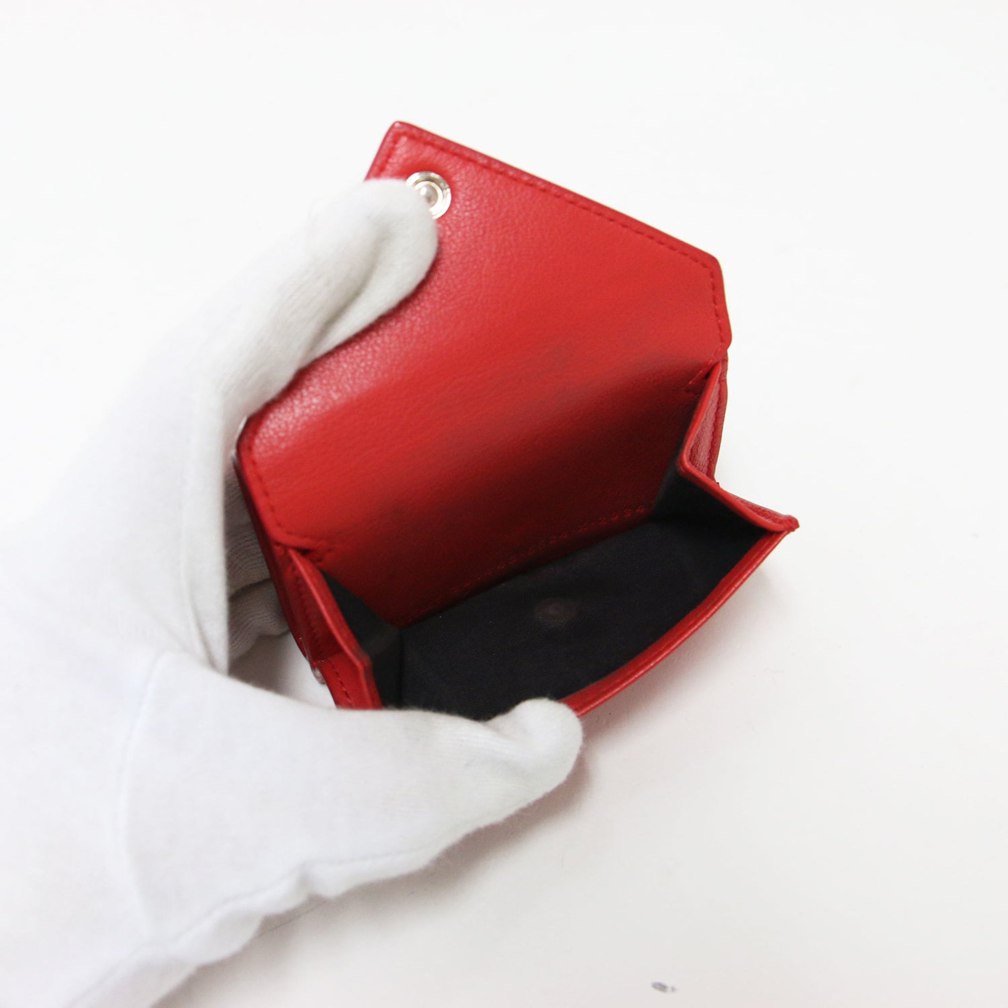 BALENCIAGA Paper Mini Wallet, Compact Tri-fold Leather, Red, Women's, K4687